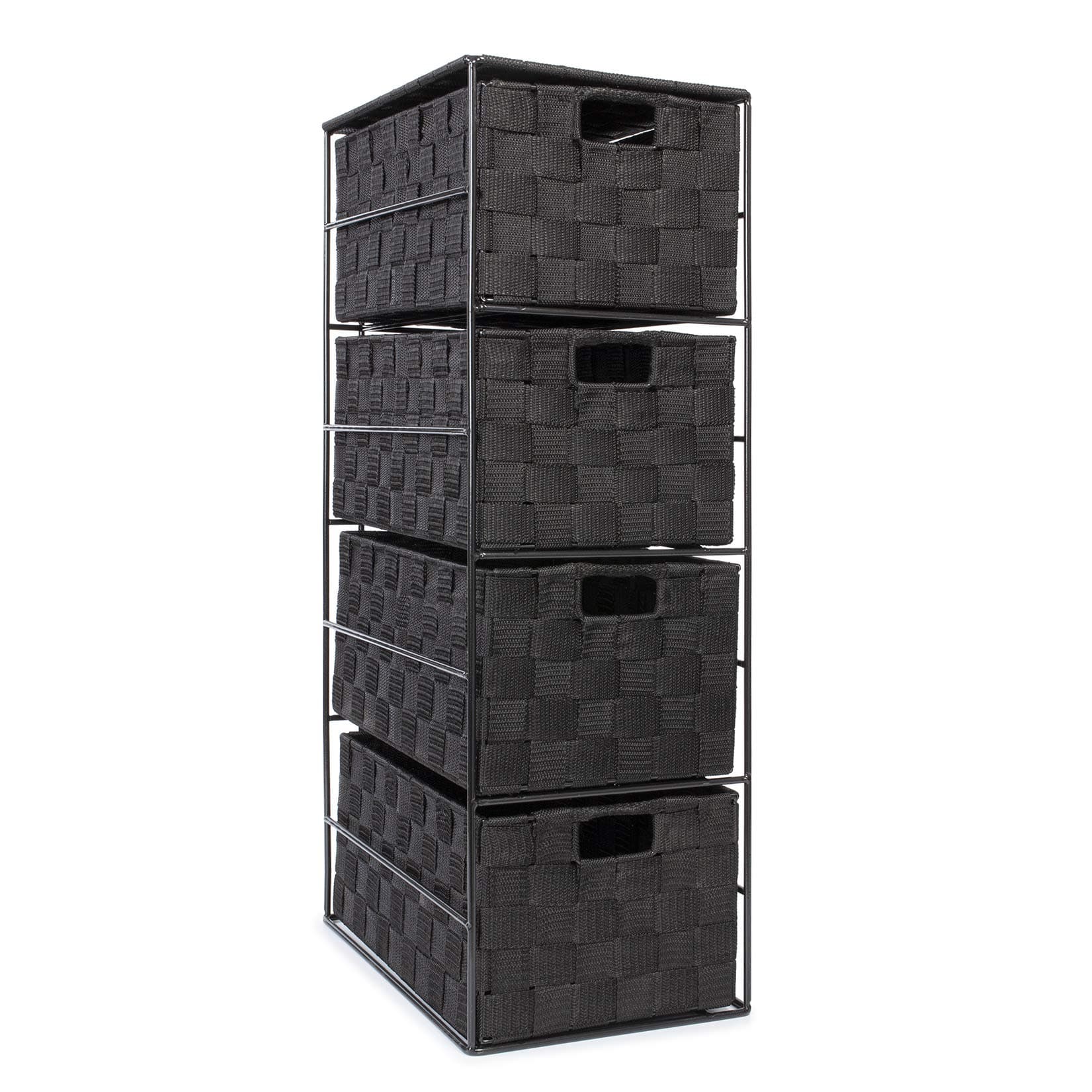 Woven 4 Drawer Storage Unit Cabinet For Bathroom, Bedroom - Black