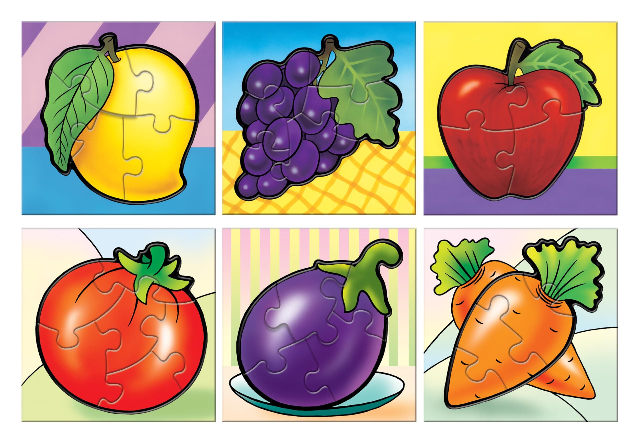 Frank 6 in 1 First Fun & Educational Jigsaw Puzzles for Kids - Combo Pack of 2 (3 Cardboard Puzzles Each) -Fruits & Vegetables - Age 3 Years Old & Above- Fun & Challenging Brain Booster Games