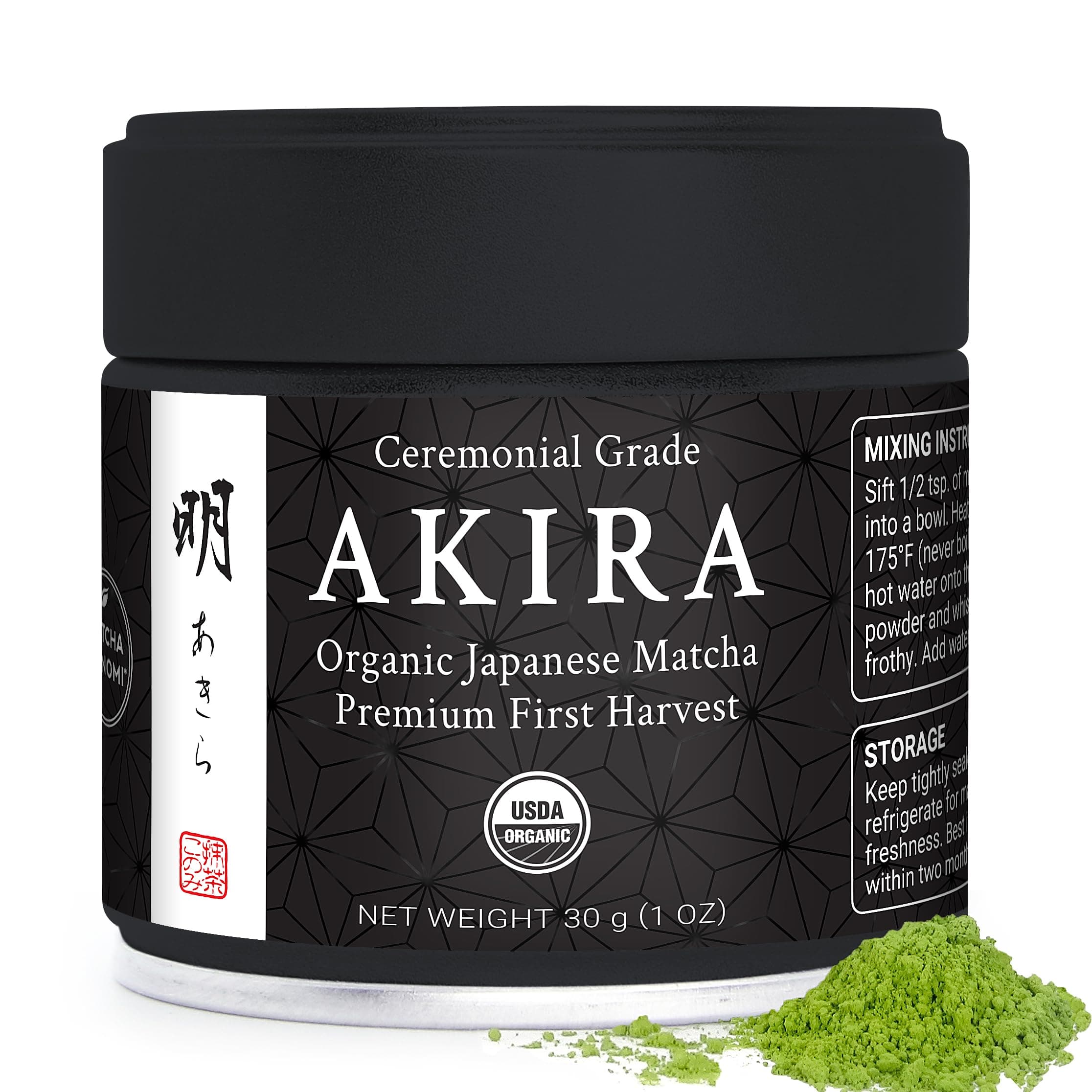 Matcha Konomi/Akira Matcha/Uji Matcha Zero Sugar, No Additives, Green Energy, Antioxidants Organic Japanese Premium Ceremonial Grade Matcha Green Tea Powder, 30 g/1 oz Container