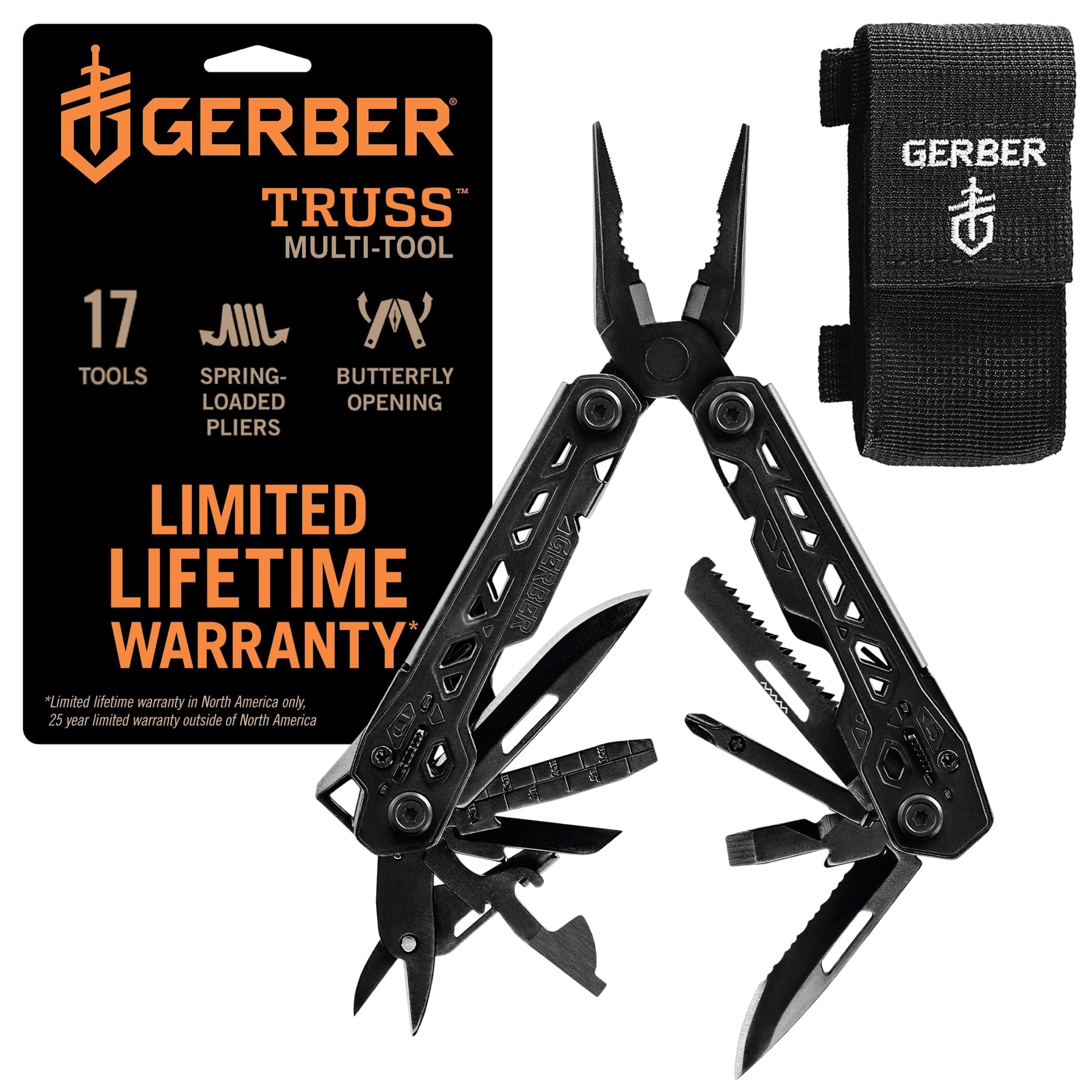 - Gerber Gear Truss 17-in-1 Multitool with Pocket Knife and Needle Nose Pliers - Gifts for Men, Compact EDC Gear, Black with Standard Sheath
