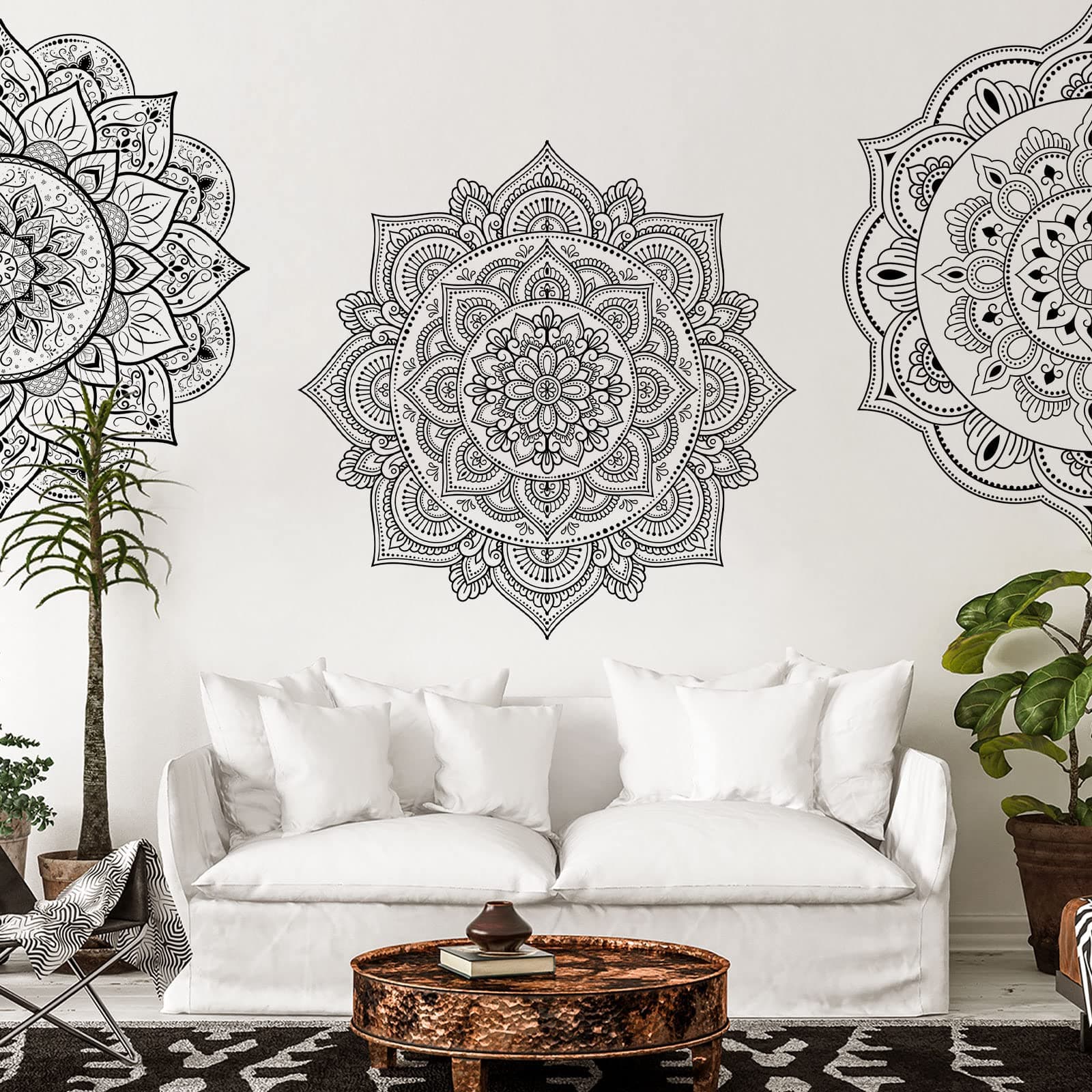 Chinco 4 Pcs Black Half Mandala Wall Decal Boho Mandala Sticker Lotus Flower Vinyl Wall Decals Flower Stickers Headboard Decoration Indian Namaste for Bedroom Living Room Yoga