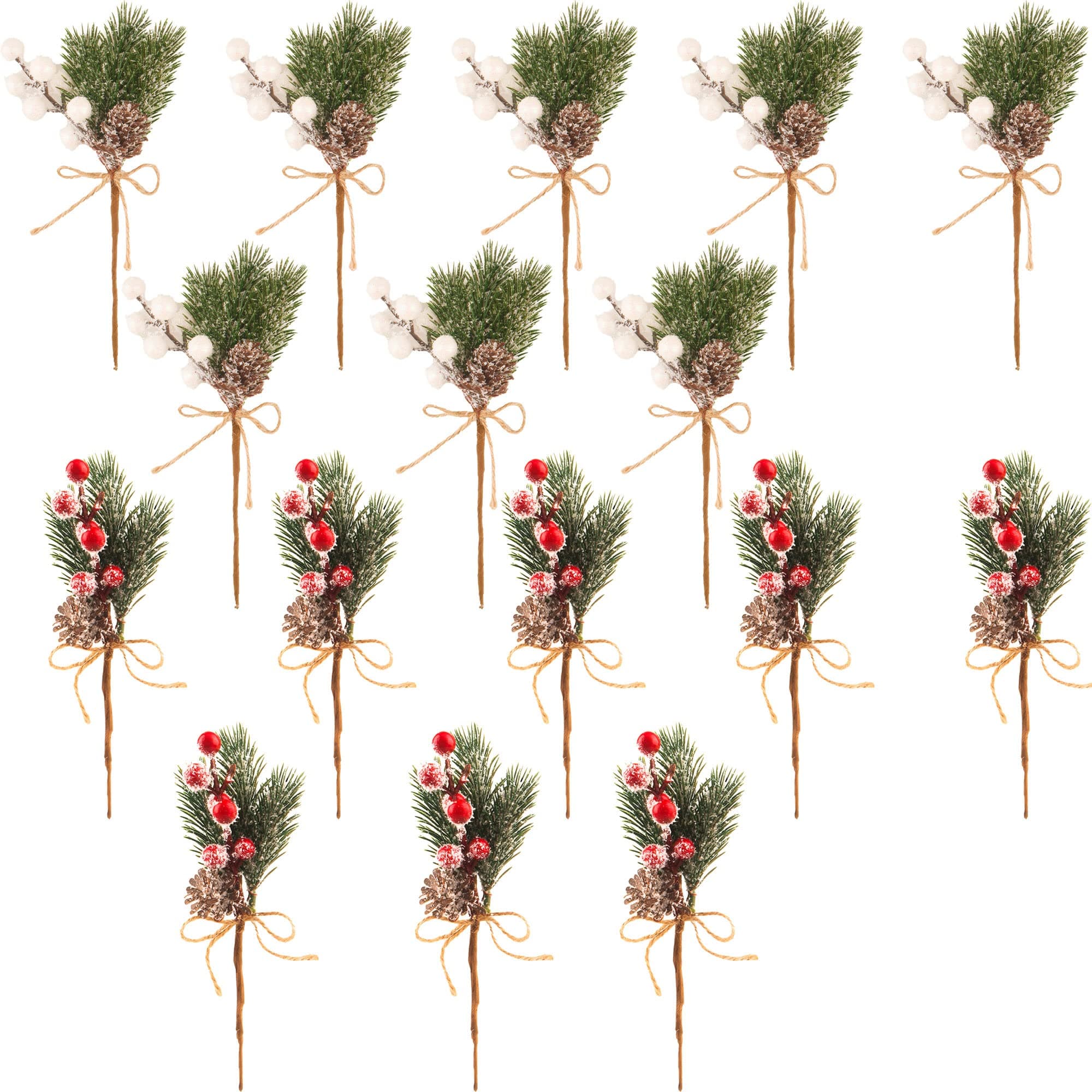 Haconba 16 Pack Christmas Berries Pine Cones Artificial Holly Pine Branches Picks Stems for Xmas Trees Decoration Garland Wreath Craft Winter Holiday Home Decor