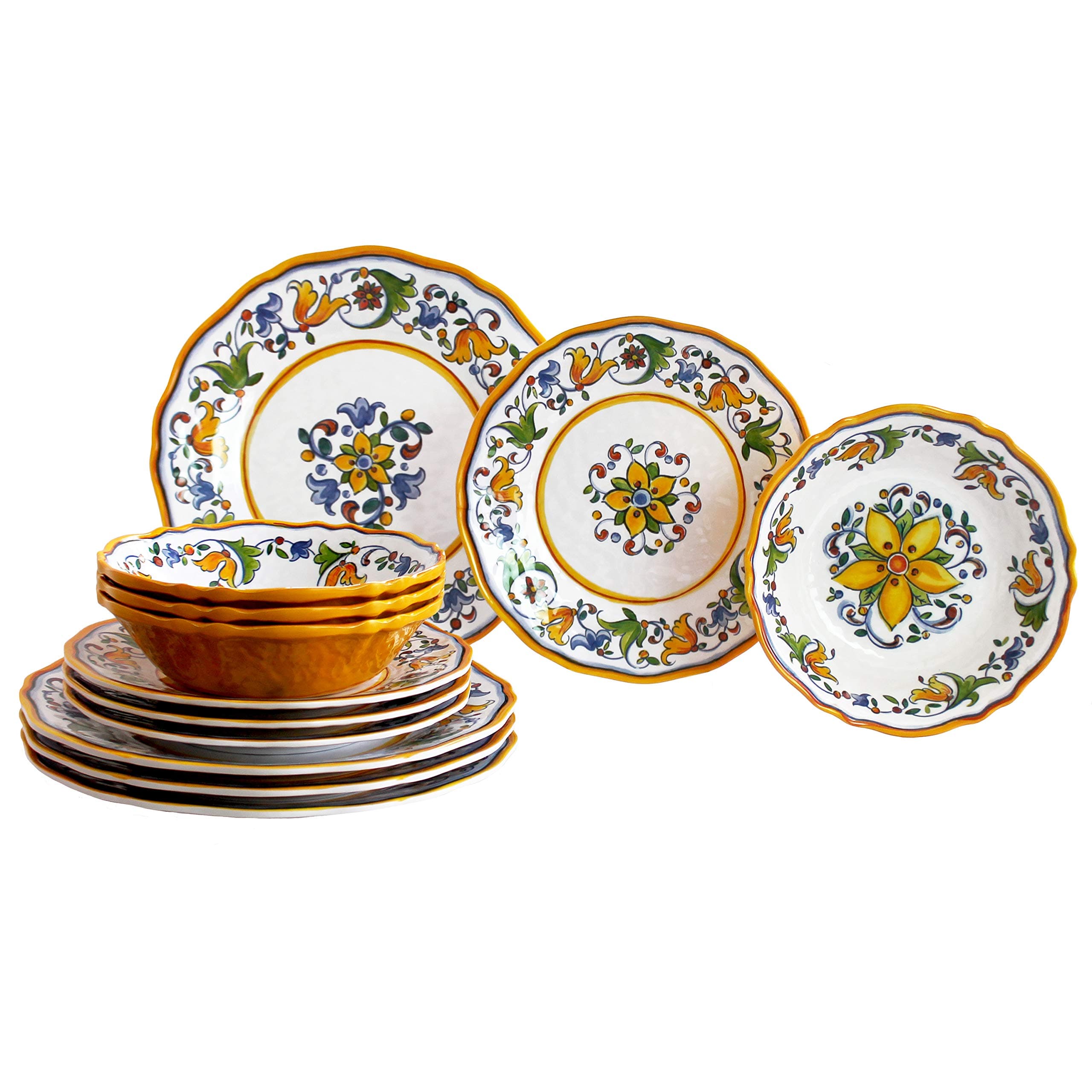 Le Cadeaux12 Piece Luxury Melamine Dinnerware Set, Service for 4 (12PCCAPR)