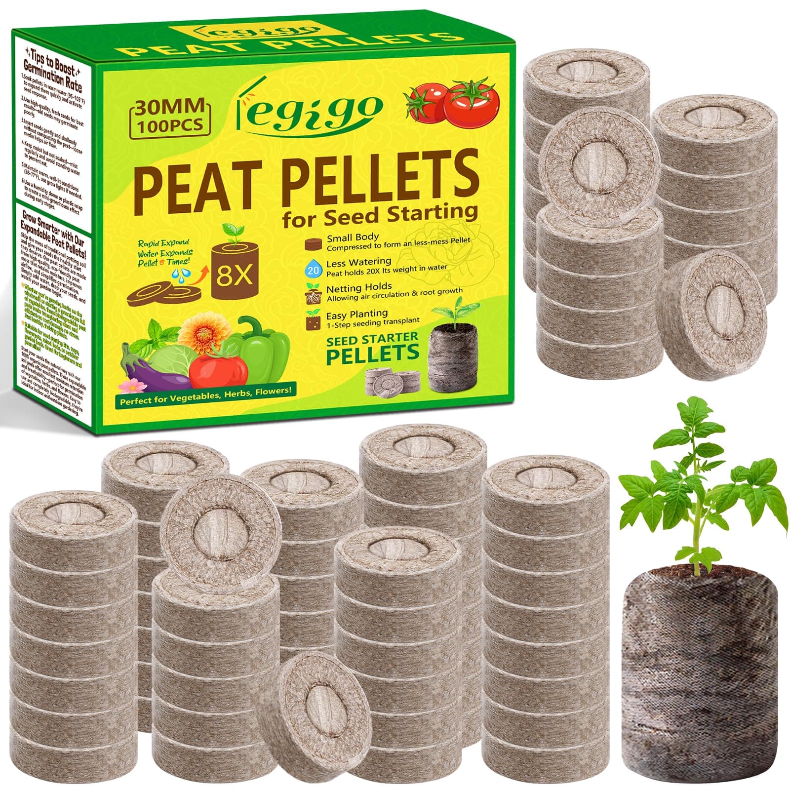 100 Pcs 30mm Peat Pellets Seed Starter Soil Pods- Seedling Soil Block Peat Pods for Seed Starting, Compressed Seed Pod Starter Plugs for Garden Plant Cuttings Herb Flower and Vegetables