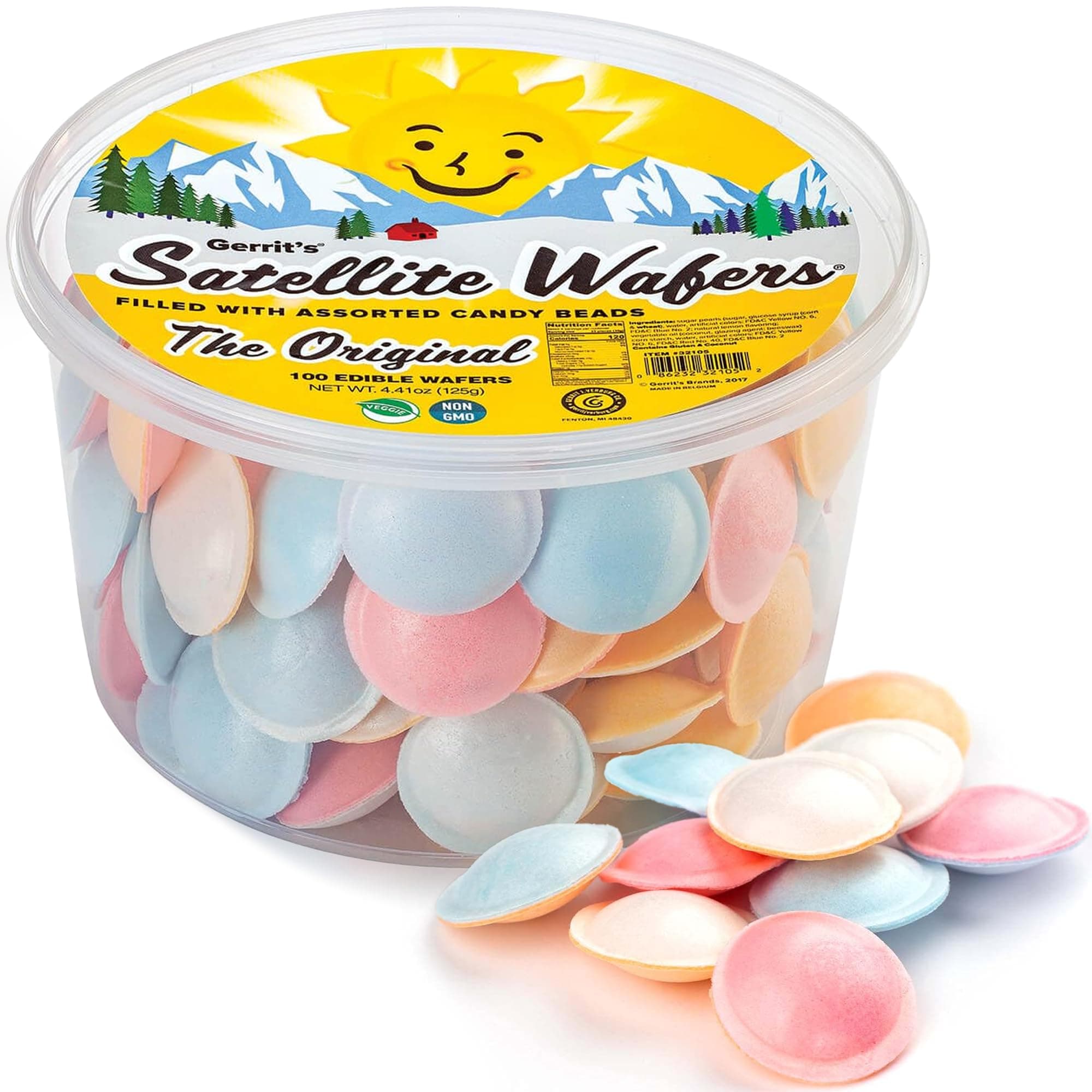 Gerrit's Original Satellite Wafers, Filled with Assorted Candy Beads, 100 Count Tub (4.41 oz)