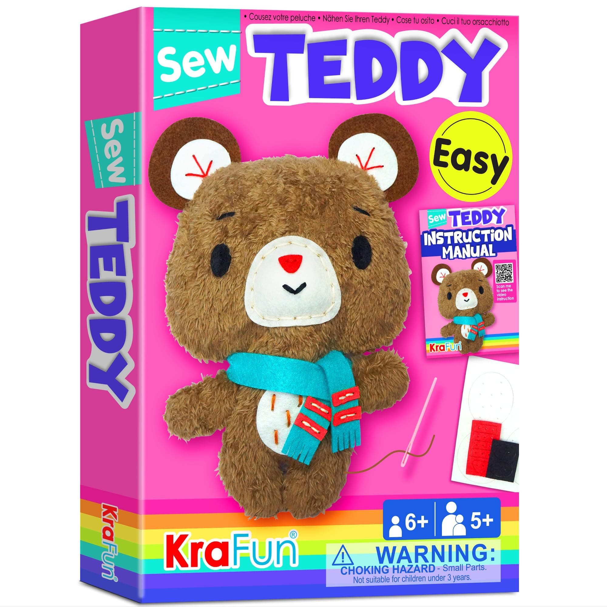 – Teddy Bear Sewing Kit for Kids Ages 7-12, Beginner Craft Set with Teddy Bear Stuffed Doll, Plush Felt Materials, Instructions, Embroidery Supplies, Pre-Punched Fabric
