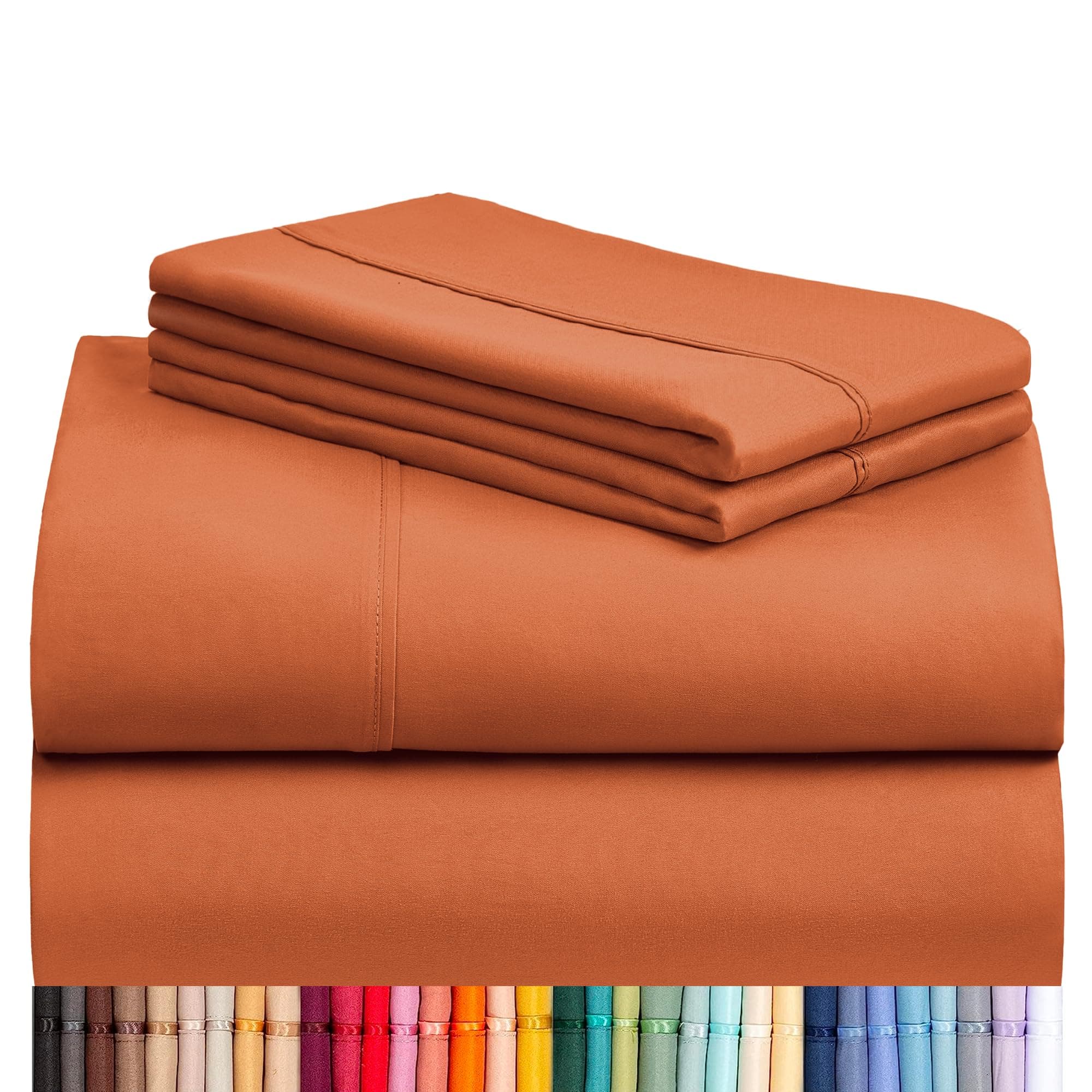 LuxClub 4 PC Queen Sheet Set, Queen Size, Deep Pockets 18" Wrinkle Free Cooling Sheets Machine Washable Hotel Bedding Silky Soft - Autumn Orange Queen