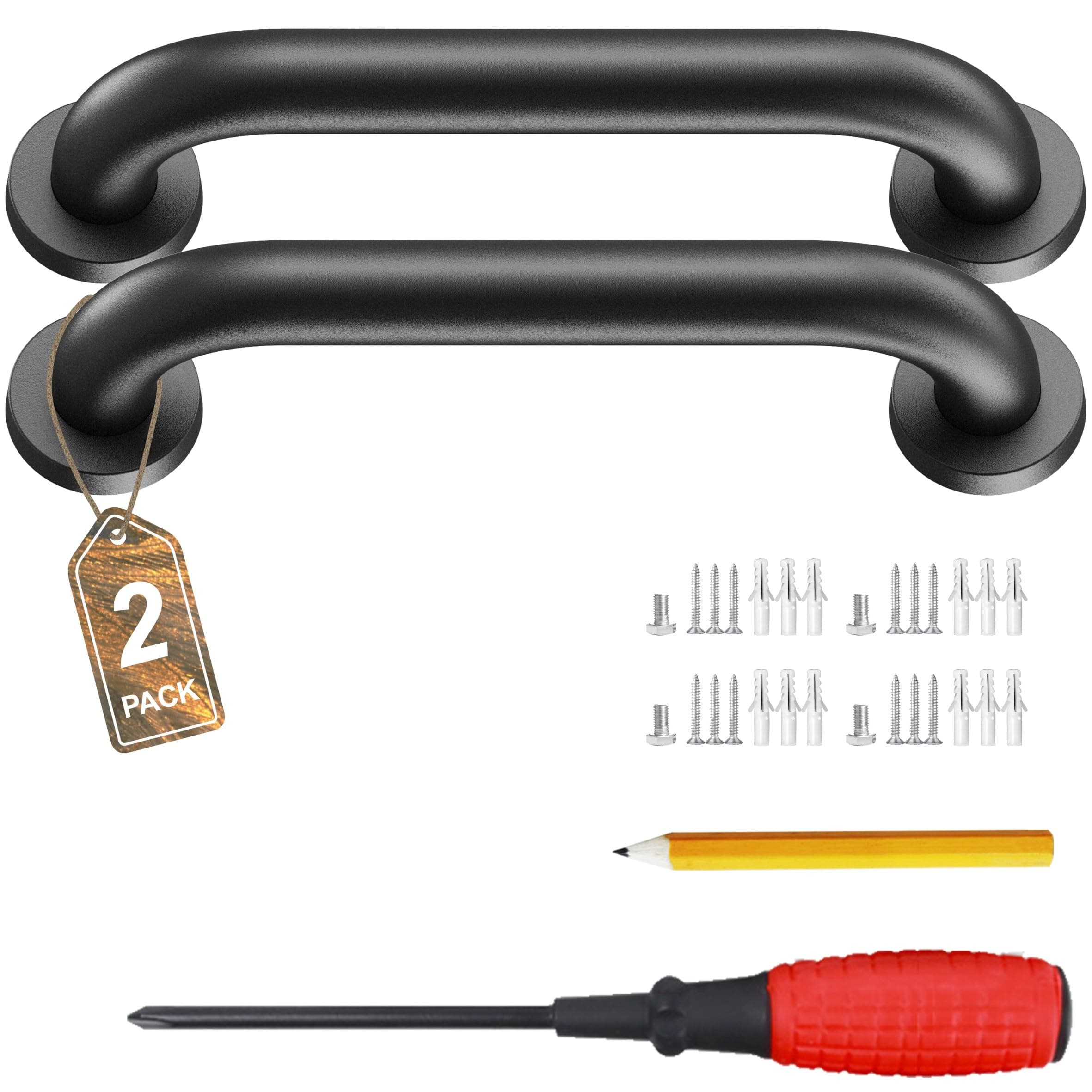 12" Stair Handrail, Wall-Mounted Safety Grab Bar for Indoor & Outdoor Steps, Rustic Pipe Design, Black (2 Pack)