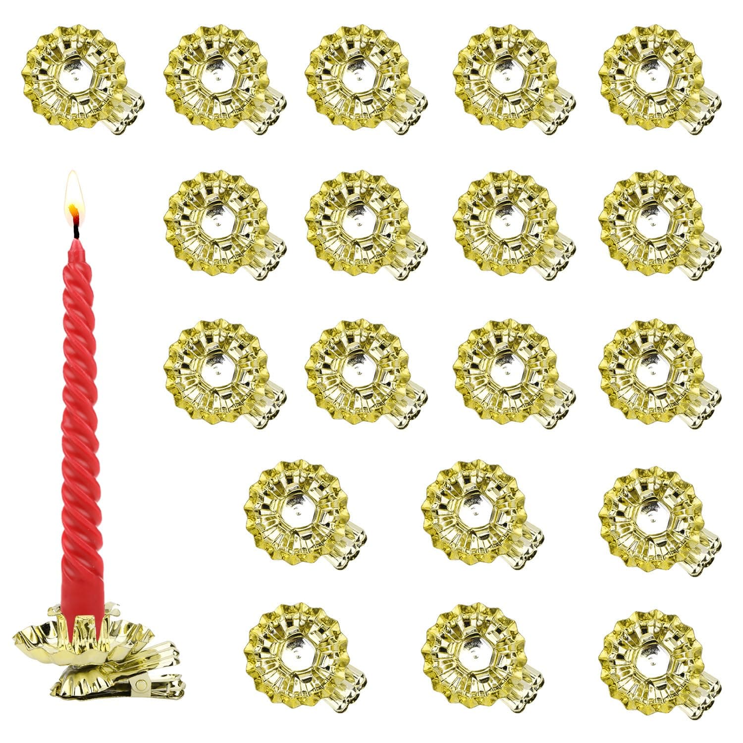 Christmas Tree Candle Clip Silver Candle Holders Clip Candlestick Holders Bulk Metal Candles Clips for Christmas Birthday Party 20 Pcs (Gold)