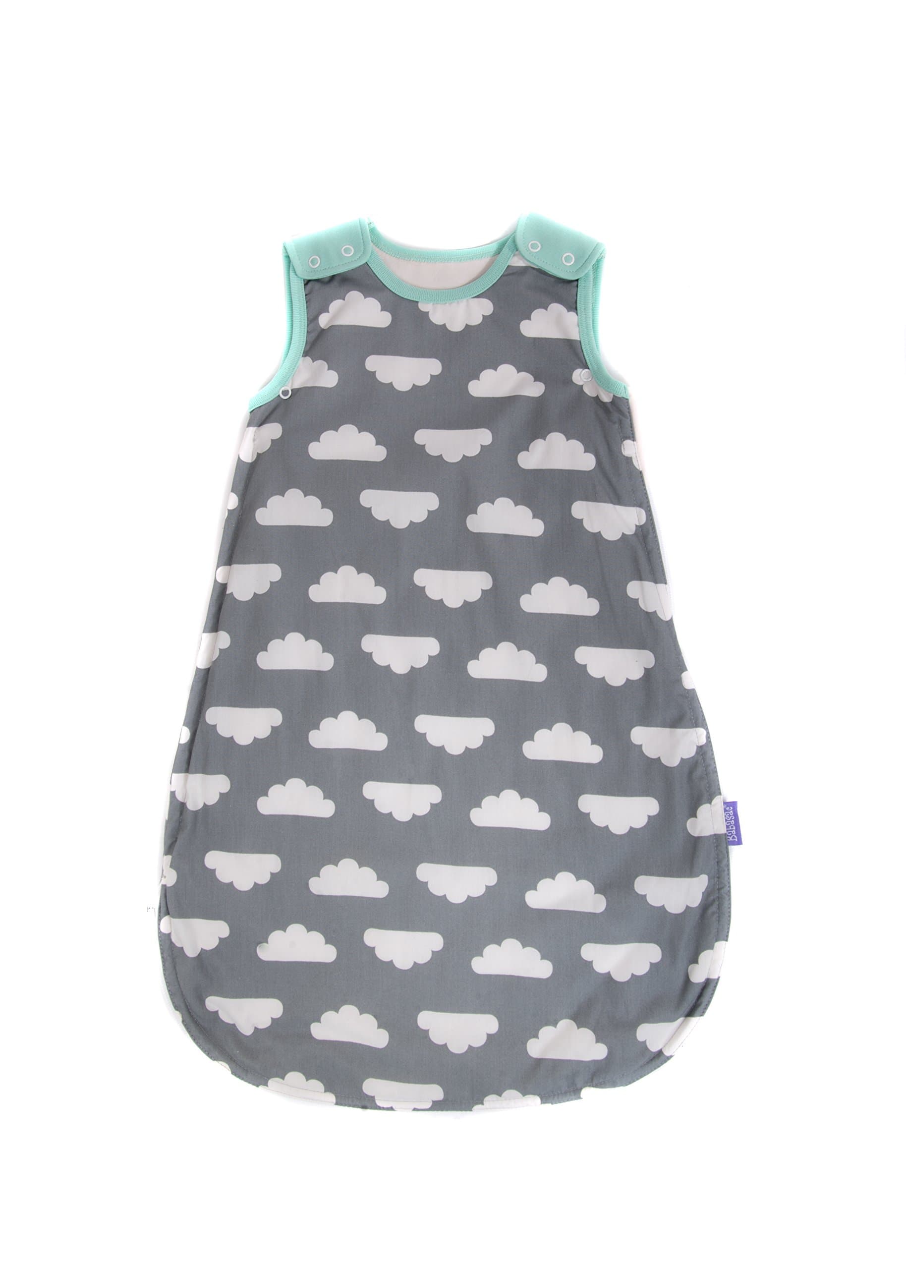 Mama Designs Babasac Multi Tog Baby Sleeping Bag - in Grey Cloud with Colour Edging Design, 1.0 and 2.5 Tog Included, 18-36 months, Grey & White With Turquoise Trim