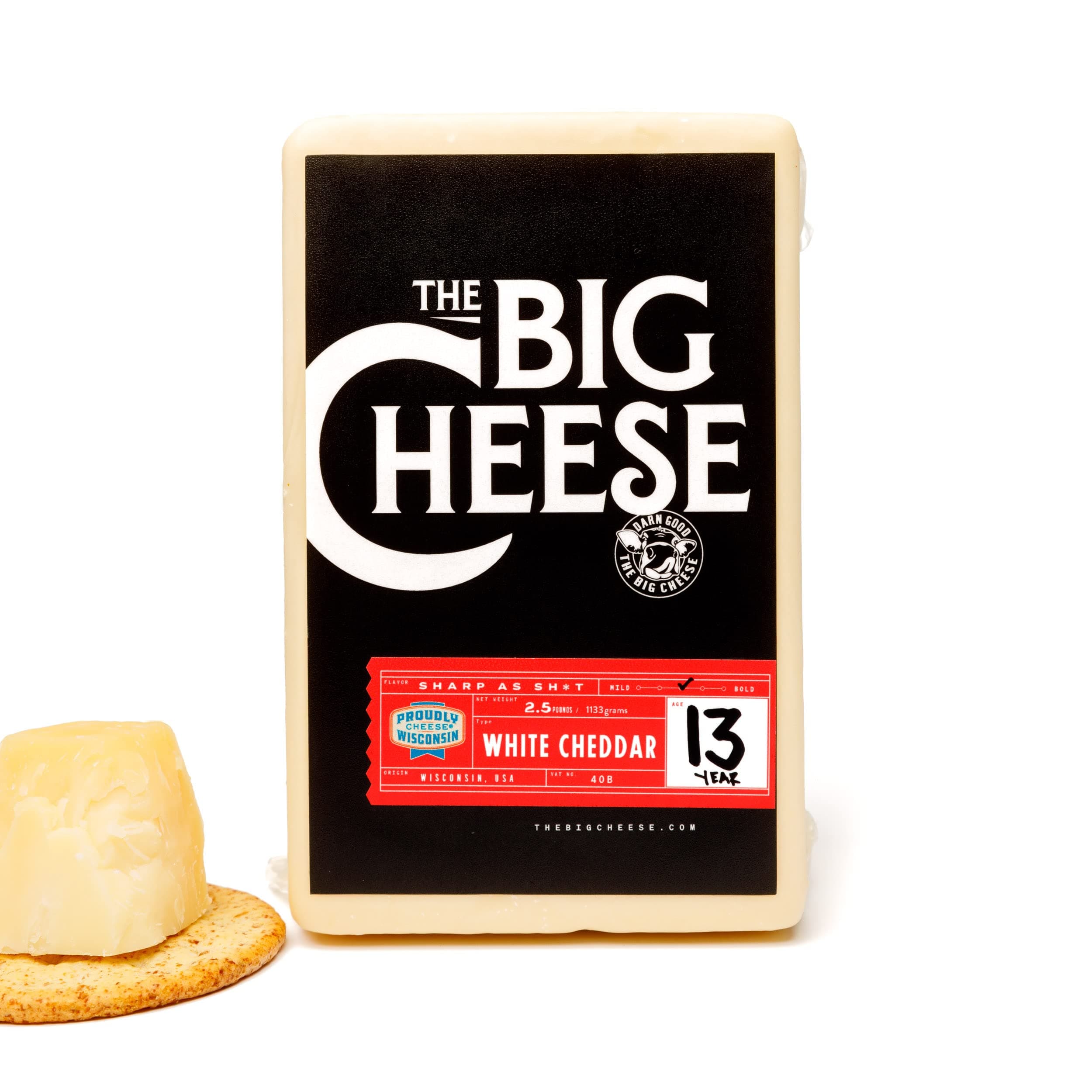 Big Cheese 13‑Year Aged White Cheddar Cheese, 2.5 lb Block — Extra Sharp, Artisan, Charcuterie & Wine Pairing