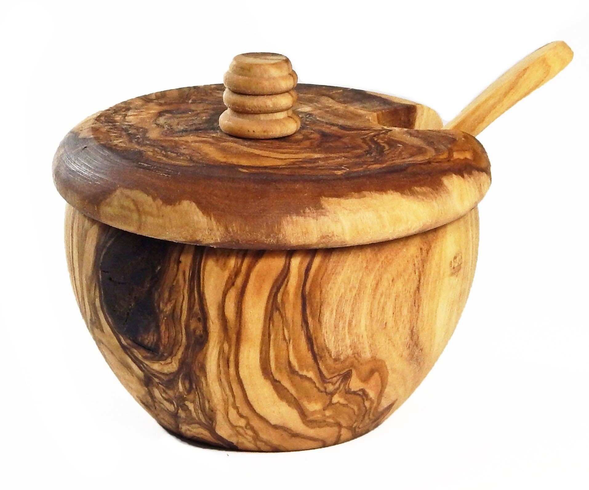 Le Souk Olivique Olive Wood Sugar Bowl with Lid & Spoon, Medium, Natural