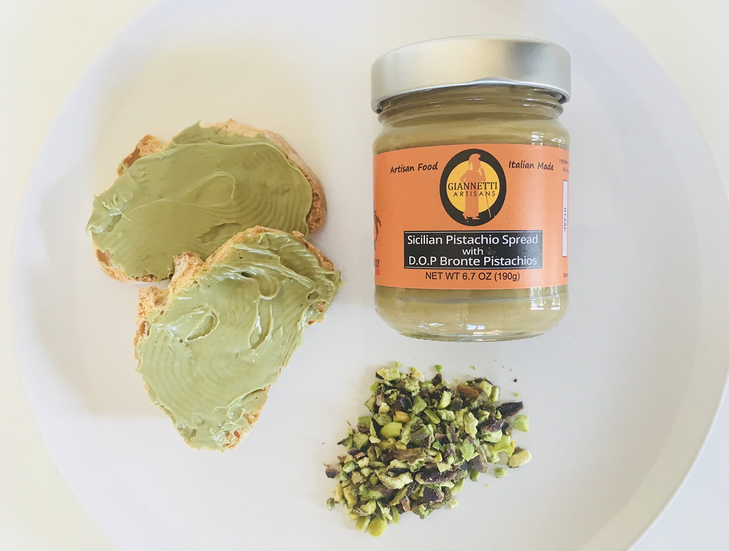 Giannetti Artisans Pistachio Spread made with ONLY DOP Certified Bronte Pistachios Spread from Sicily - 7 oz - NO PALM OIL - NO MIXED PISTACHIO NUTS 100% SICILIAN