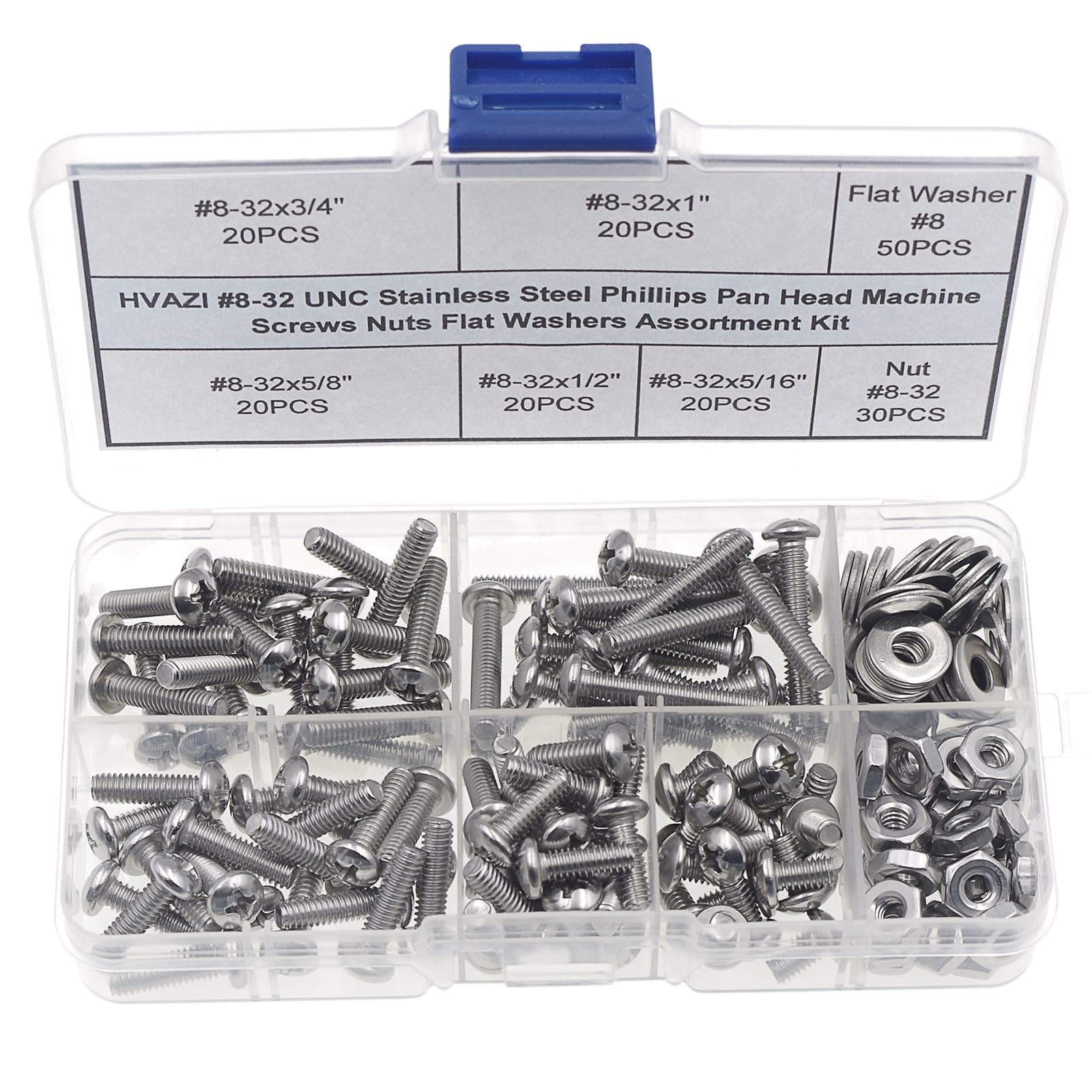 #2-56 UNC Stainless Steel Phillips Pan Head Machine Screws Nuts Assortment Kit #8-32UNC 43398-35664