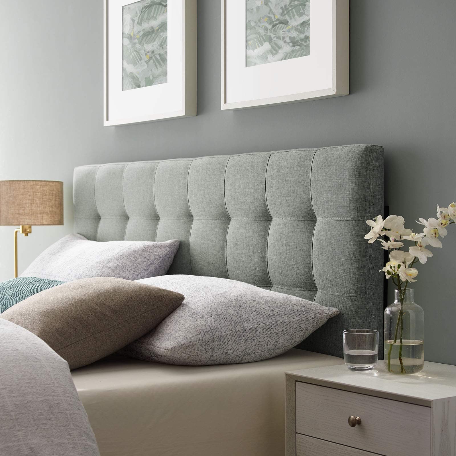 Modway Lily Upholstered Tufted Linen Fabric Queen Headboard Size In Gray