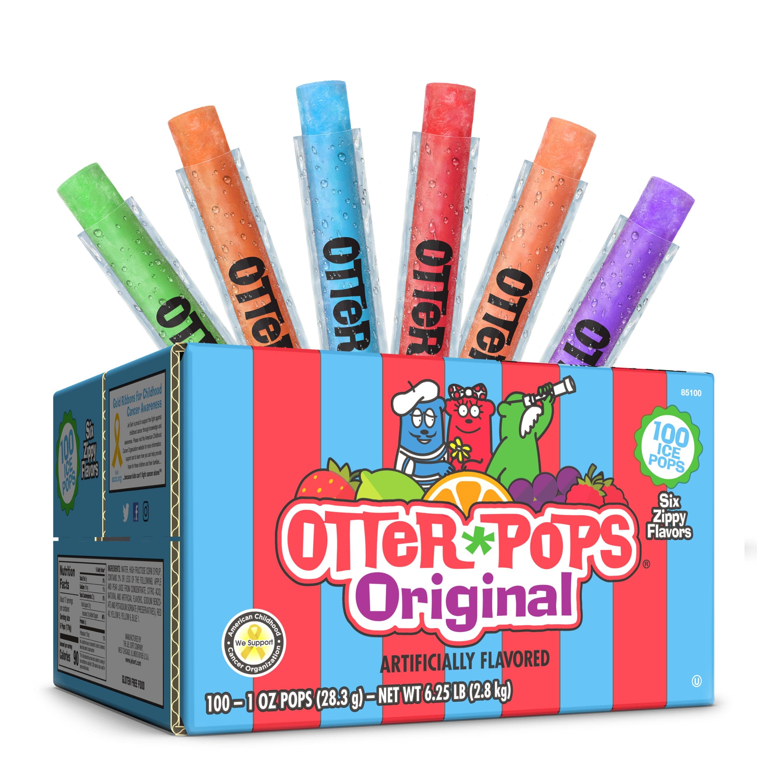 Original Assorted Freezer Pops, 1oz Freeze Pops in Six Zippy Flavors, 100 Count, (85100)