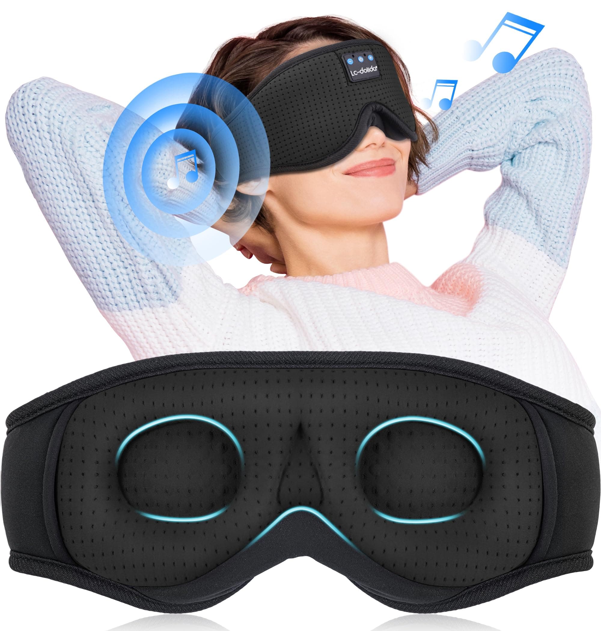 LC-dolida Sleep Mask with Bluetooth Headphones Bluetooth Sleep Mask Sleep Headphones,3D Eye Mask for Sleeping Mask Music Sleeping Headphones for Side Sleepers Meditation Gifts Gadgets for Men Women