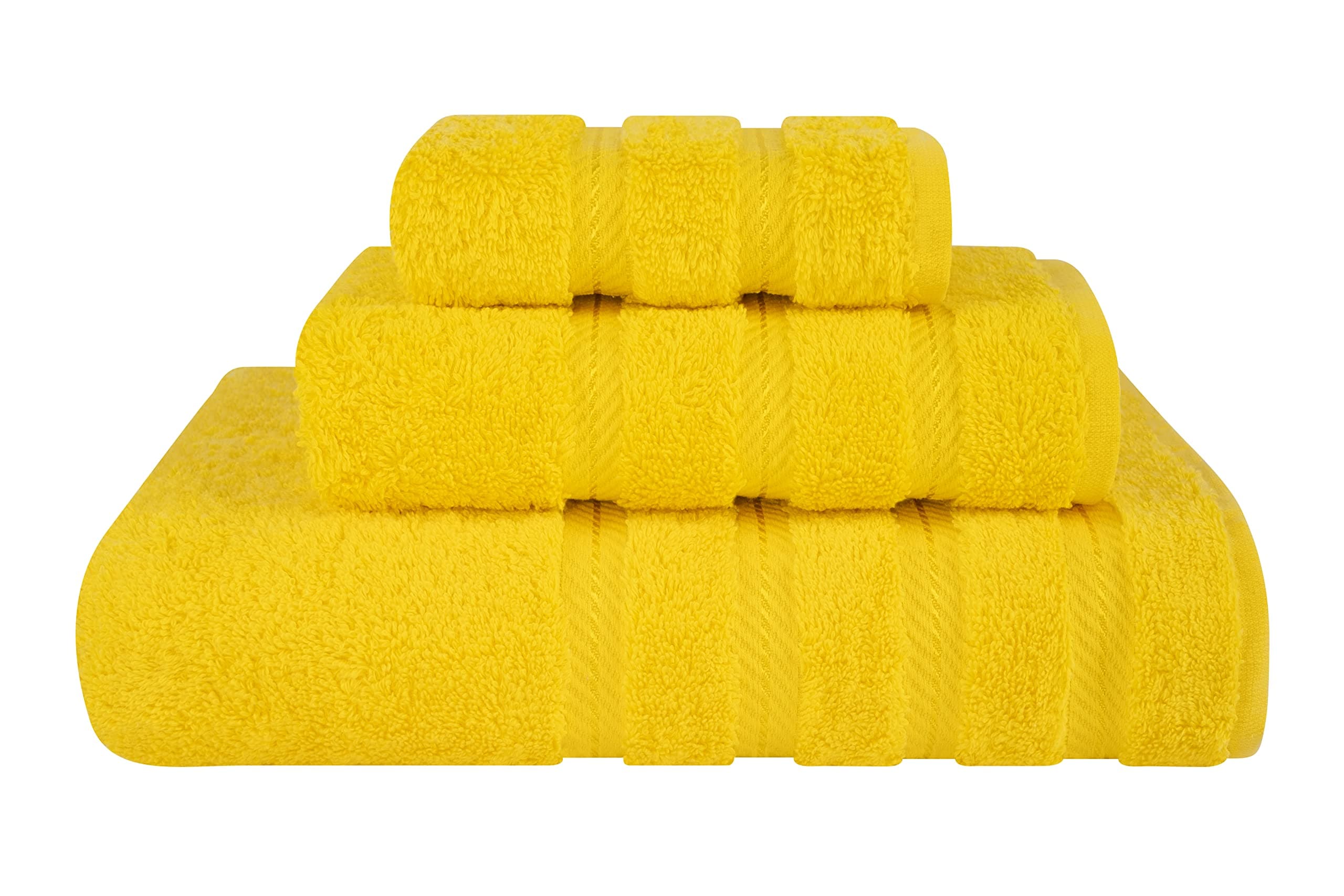 American Soft Linen Luxury 3 Piece Towel Sets, 1 Bath Towel 1 Hand Towel 1 Washcloth, 100% Turkish Cotton Towels for Bathroom, Yellow Towel Set