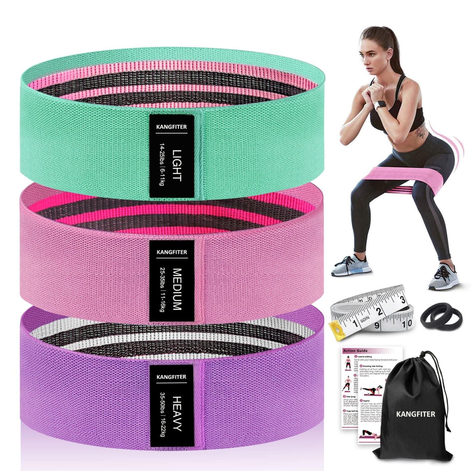 Fabric Resistance Bands for Working Out, 3 Level Non-Slip Booty Bands for Women and Men, Loop Exercise Bands Set for Leg and Glutes, Hip Elastic Bands for Home and Gym Fitness, Yoga, Pilates