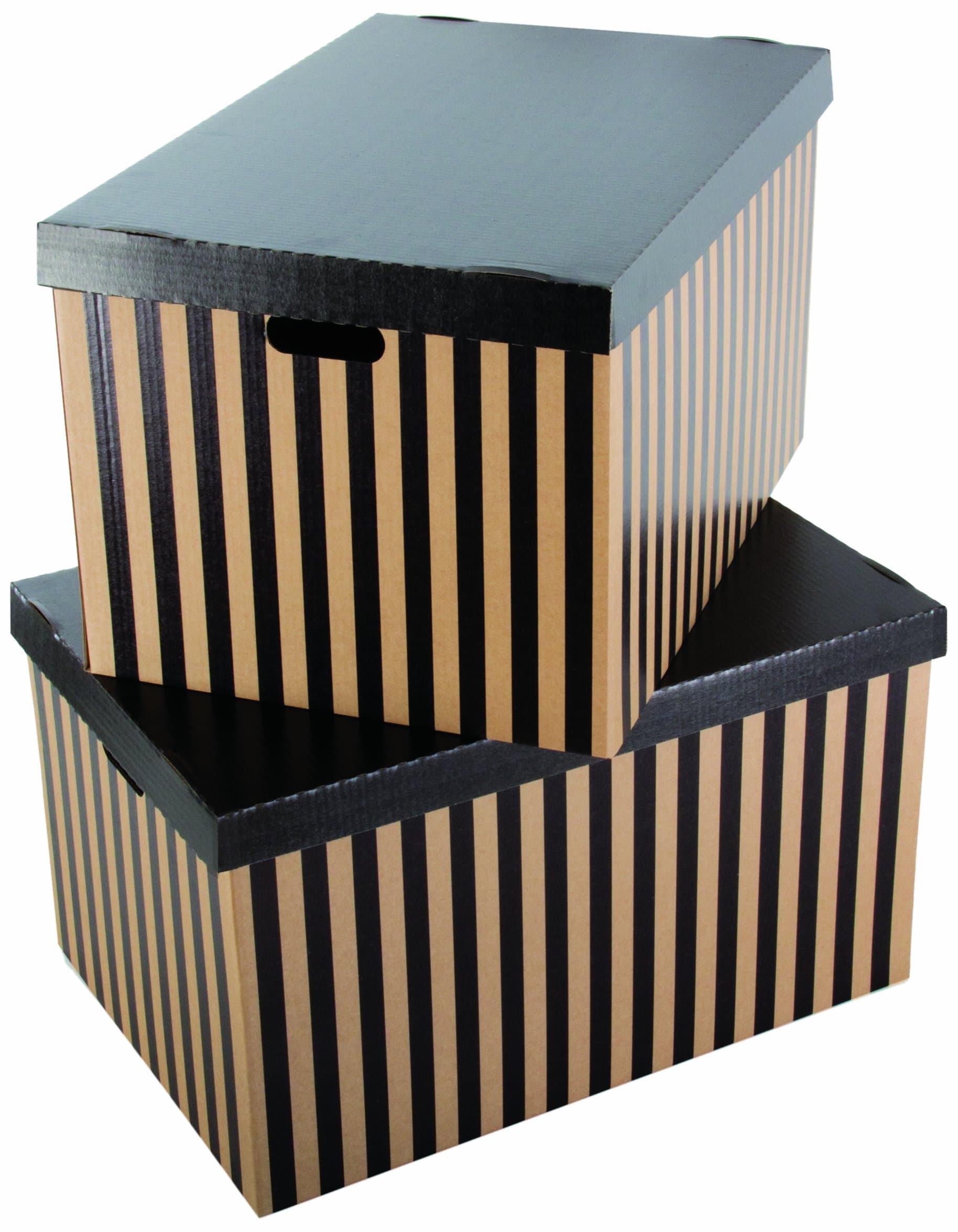 Large Home Storage Box - Black Striped (Pack of 2)