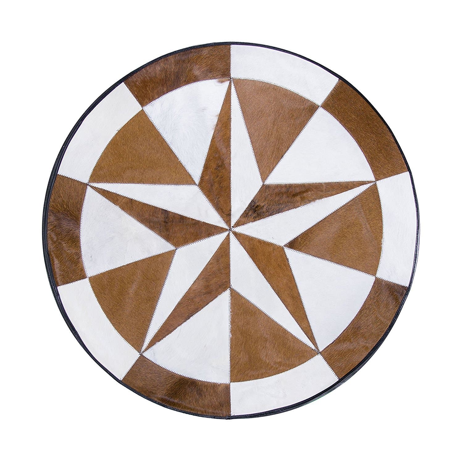 Handmade Patchwork Cow Round Star Geometric Brown and White Cowhide Rug (Brown)