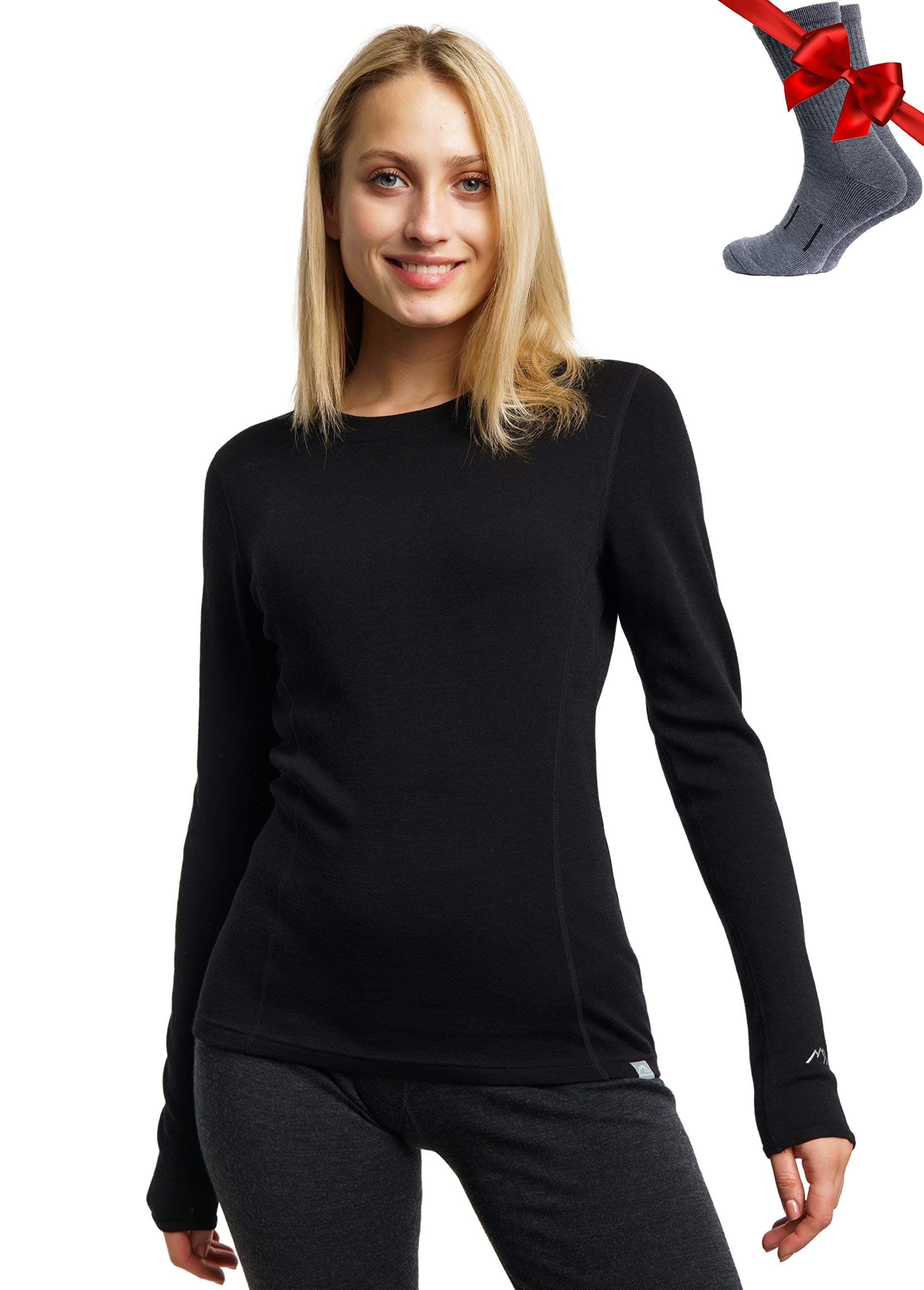 Merino.tech Merino Wool Base Layer Women - 100% Merino Wool Heavyweight, Midweight, Lite Long Sleeve Thermal Shirt and Socks