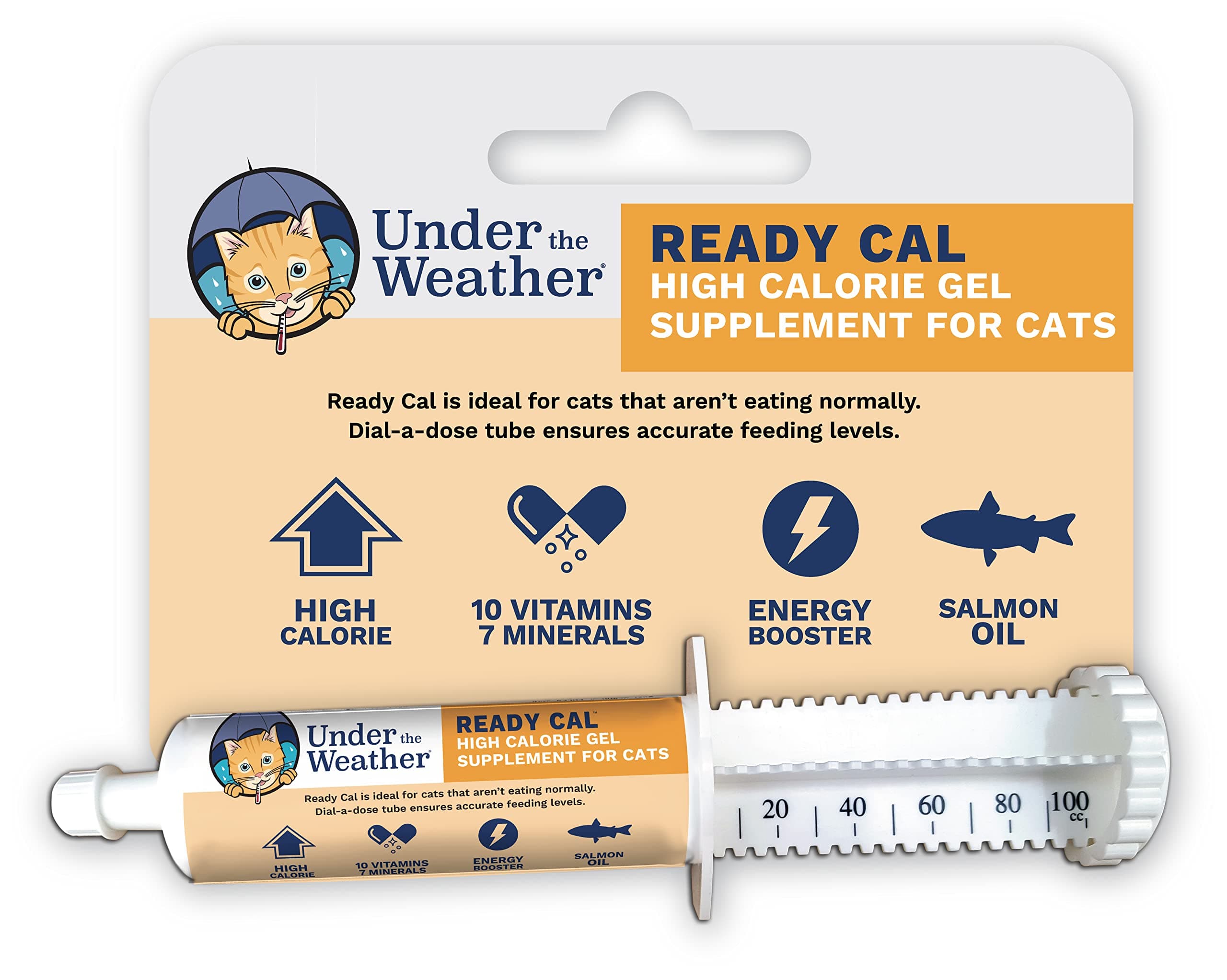 Under The Weather Pet | Ready Cal for Cats 100cc | High Calorie Supplement | Cat Weight Gainer and High Calorie Booster | 10 Vitamins, 7 Minerals & Omega Fatty Acids (for Cats 100cc)