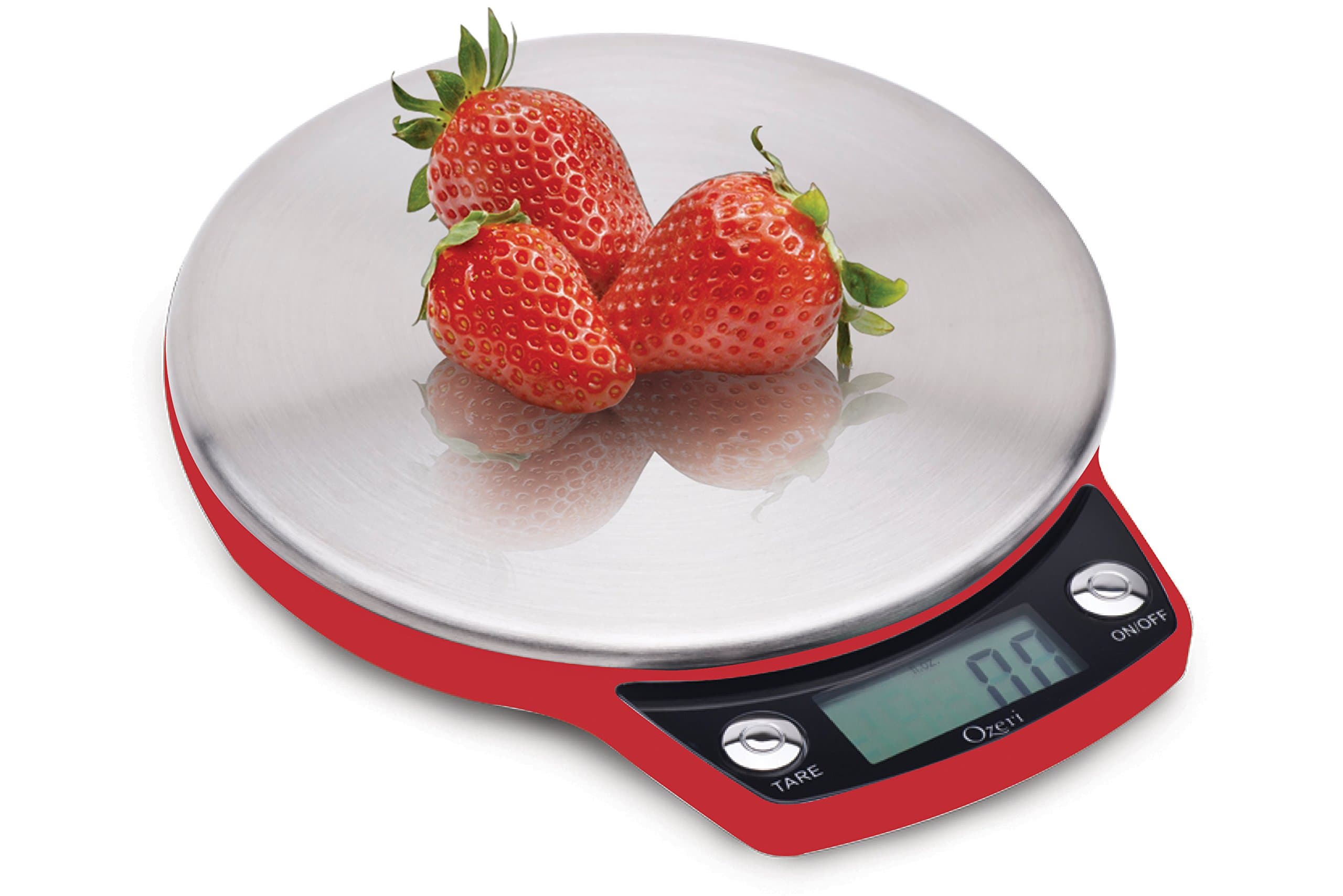 ZK011-R Precision Pro Stainless-Steel Digital Kitchen Scale with Oversized Weighing Platform, Stainless Steel, Stainless on Red