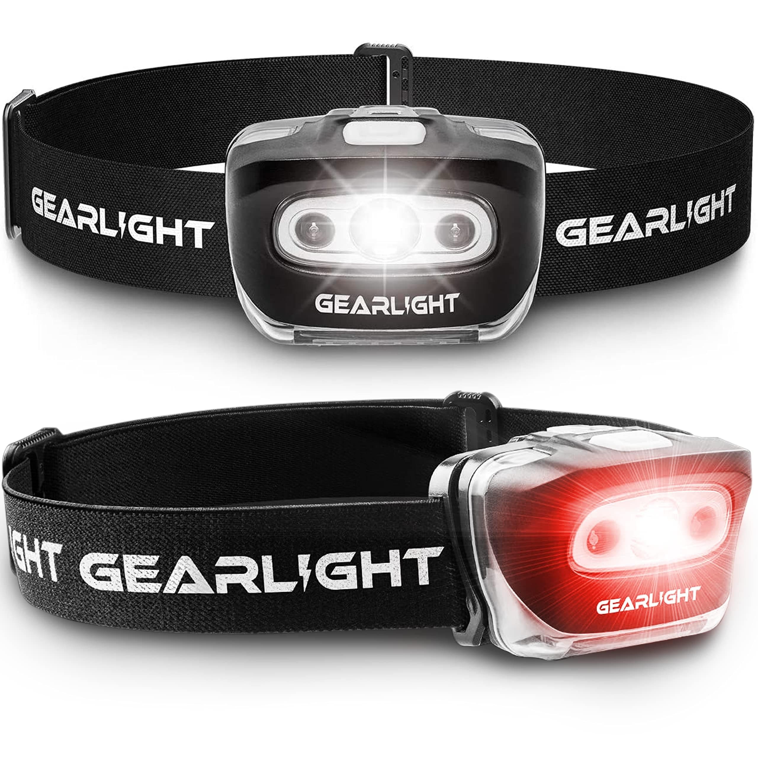 LED Headlamp 2-pack Battery Powered (AAA) (Batteries Not Included) | Head Lamp for Running Hunting Camping Fishing Hiking with Red Light and Adjustable Headband - Bright Forehead Headlamp 7 Modes