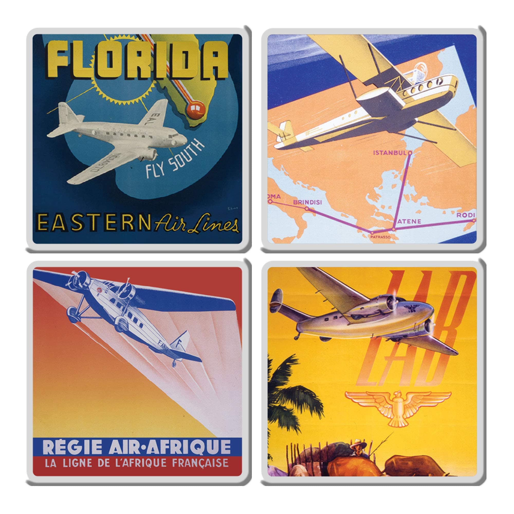 Smithsonian Vintage Travel Poster 4 Piece Ceramic Coaster Set, 3.75 x 3.75 x 0.25 Inches, Multicolored (61185)
