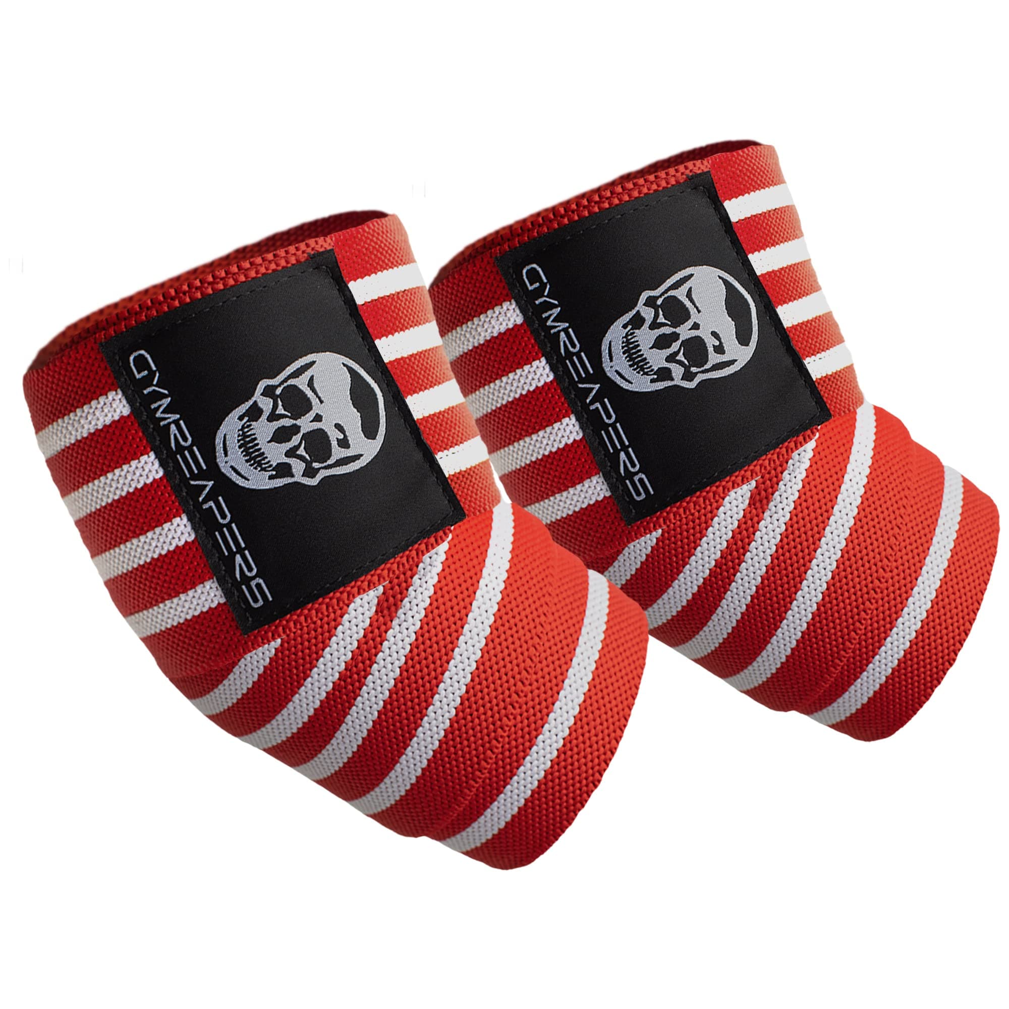 Gymreapers Weightlifting Elbow Wraps (Pair) - Flexible 40" Elbow Compression Straps & Joint Support Braces - For Bench Press, Powerlifting, Press (Red/White)