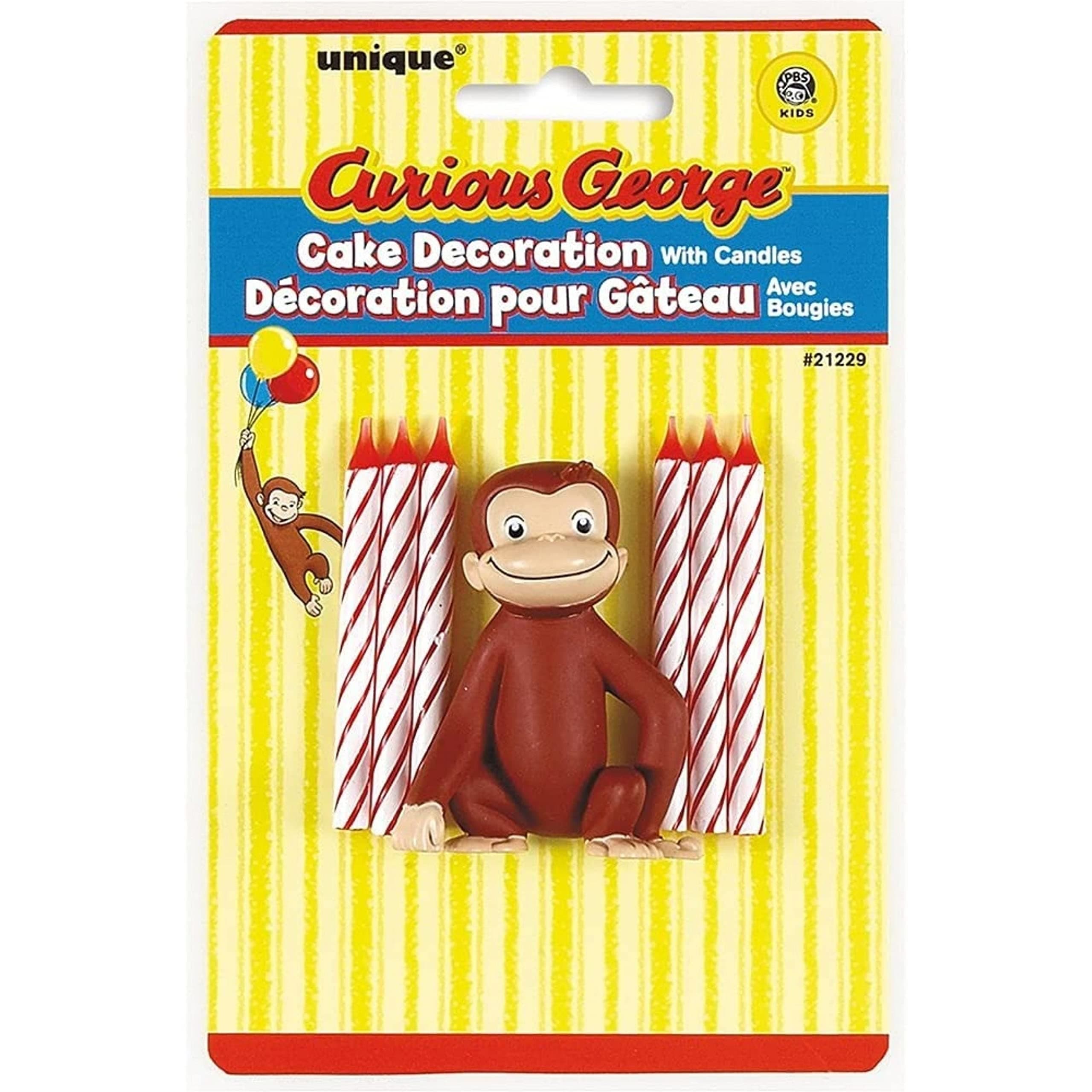 Unique Curious George Cake Topper with 6 Candles - Premium Quality - Perfect for Children's Birthday Parties