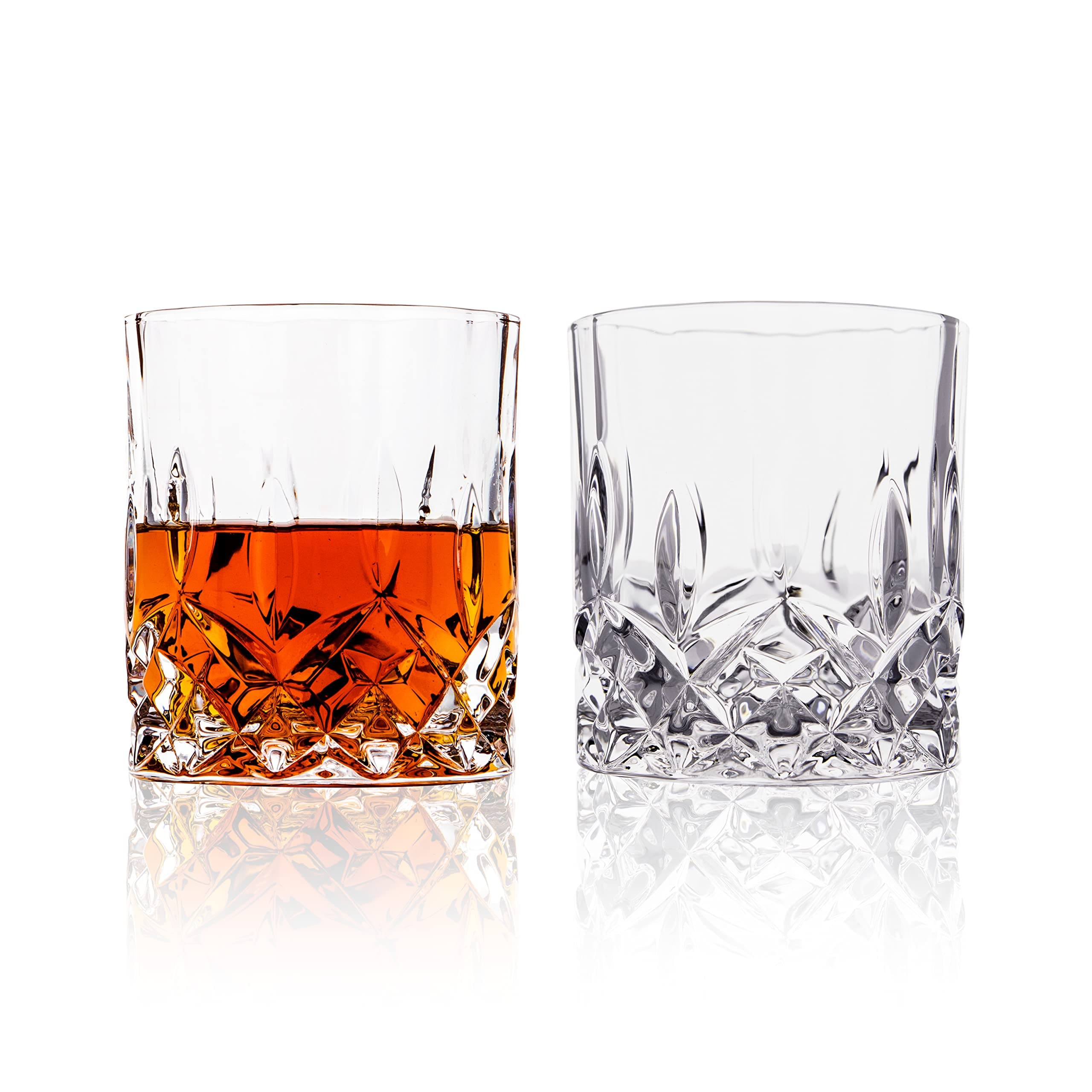 Crystal Cut Old Fashioned Whiskey Glasses - With Premium Gift Box - 10oz Premium Lead-Free Crystal Glass Tumbler For Drinking Bourbon, Scotch, Cognac, Cocktails (Set of 2)