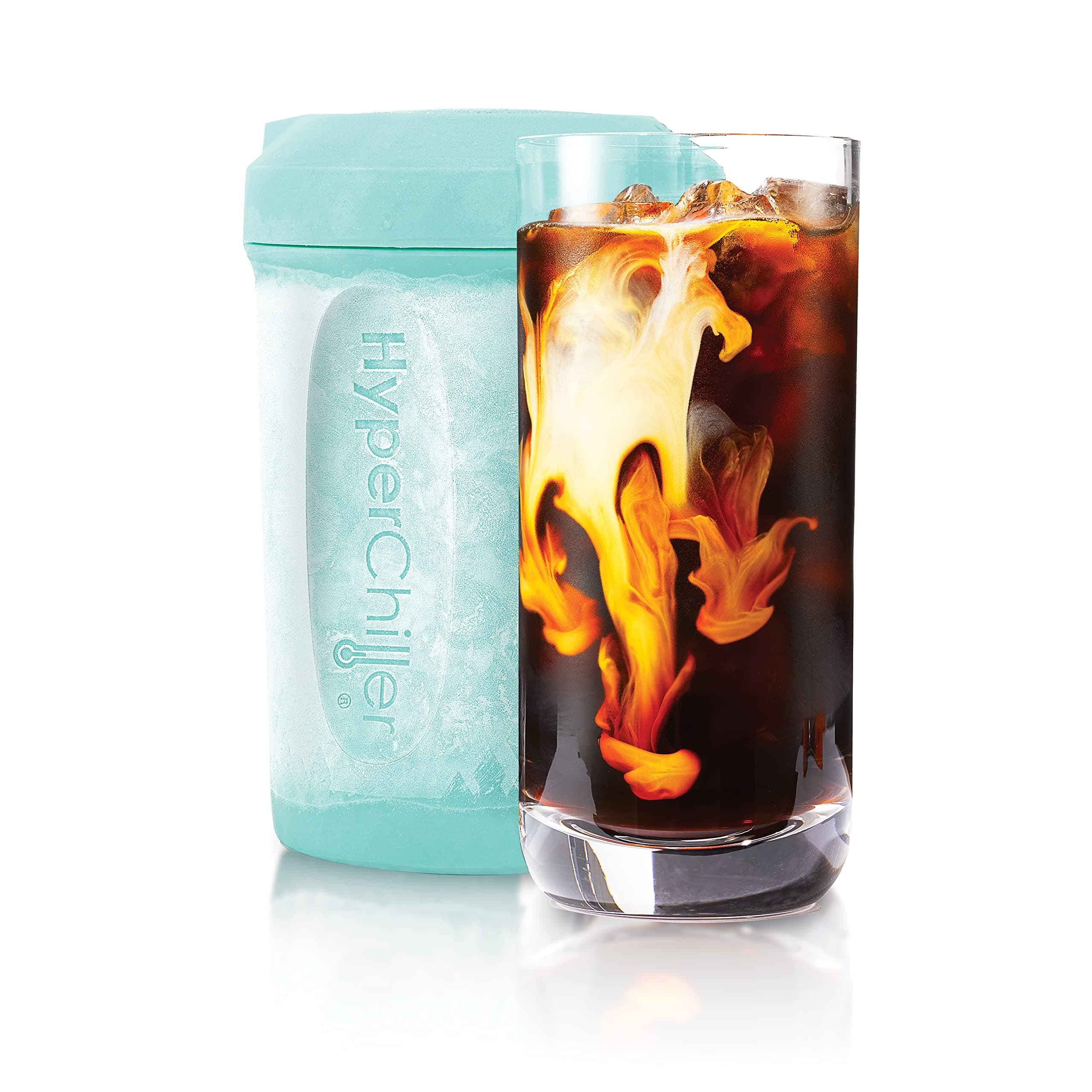 HC2AS Patented Iced Coffee/Beverage Cooler, NEW, IMPROVED,STRONGER AND MORE DURABLE! Ready in One Minute, Reusable for Iced Tea, Wine, Spirits, Alcohol, Juice, 12.5 Oz, Aqua Sky