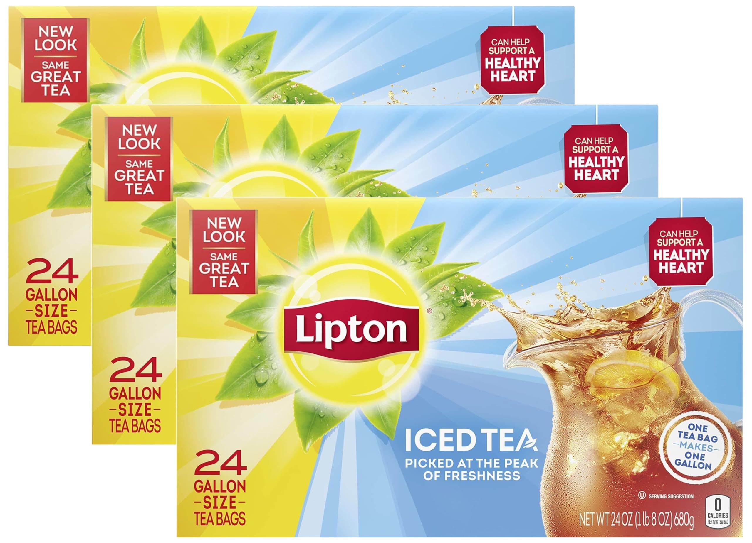 Lipton Black Tea Bags | Unsweetened | Gallon-Sized | 24 Count | Pack of 3