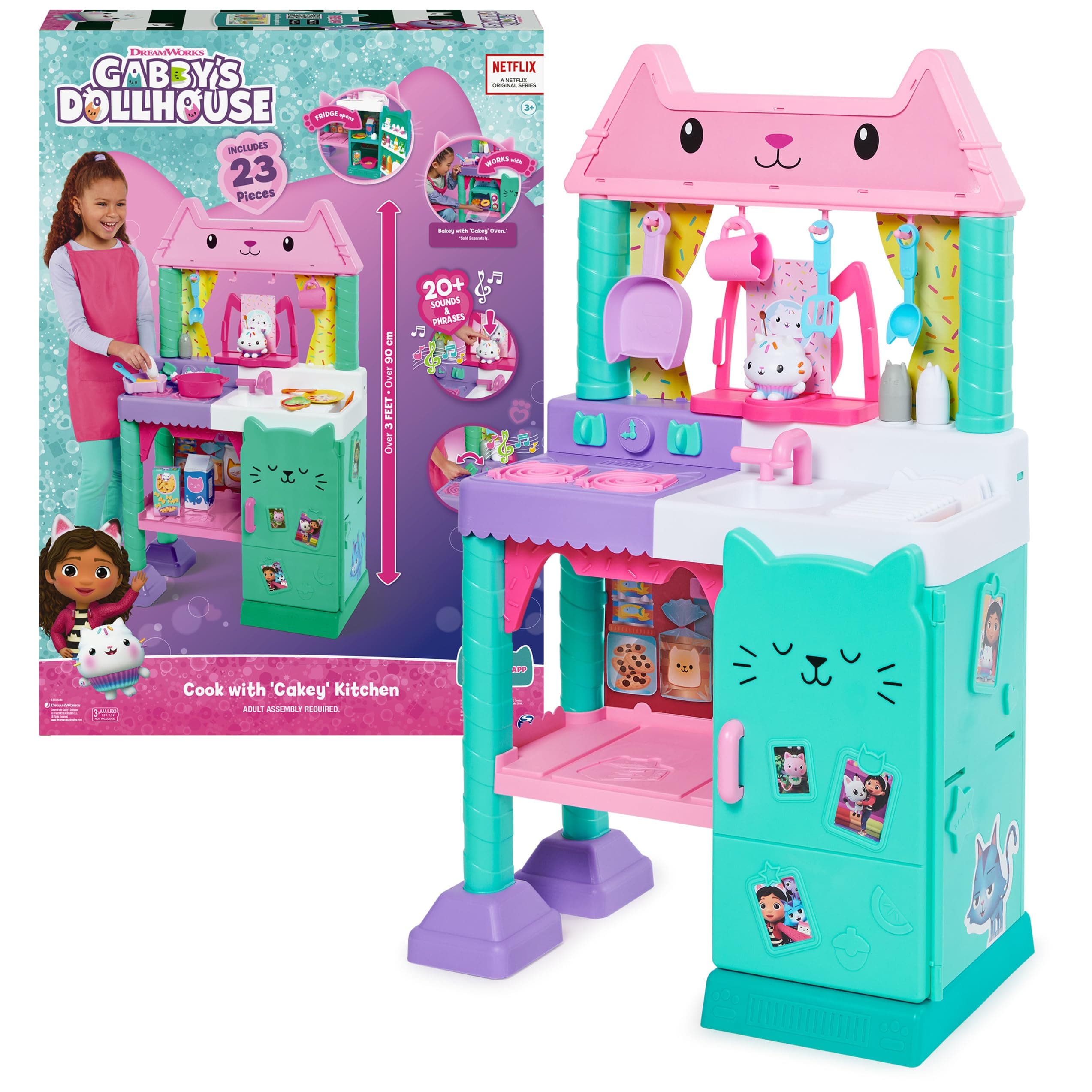 's Dollhouse, Cakey Kitchen Set for Kids with Play Kitchen Accessories, Play Food, Sounds, Music and Kids Toys for Girls and Boys Ages 3 and Up