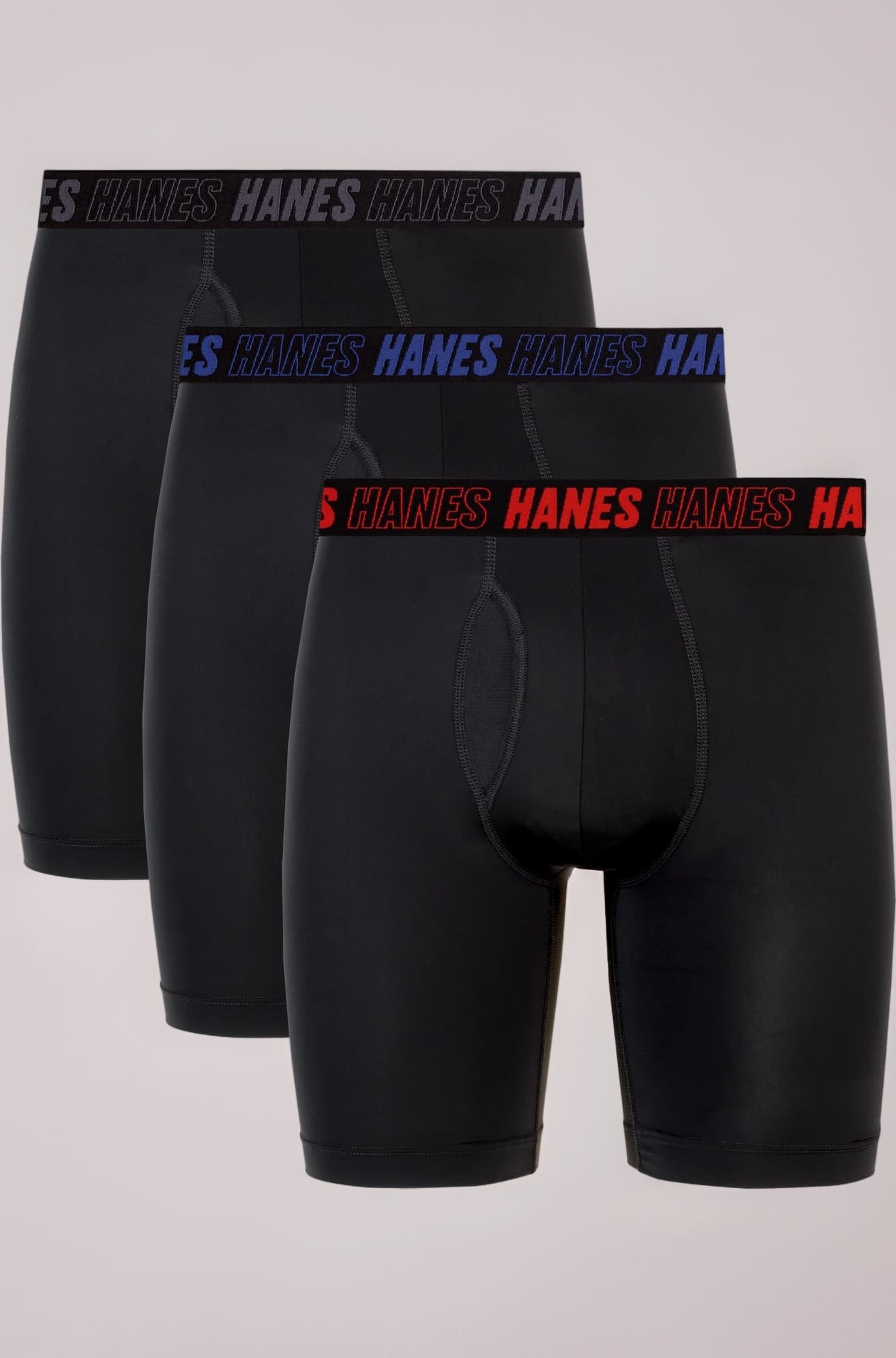 Hanes Men's Moves Performance Boxer Brief, Total Support Pouch, Regular, Trunk, and Long Leg, 3-Pack