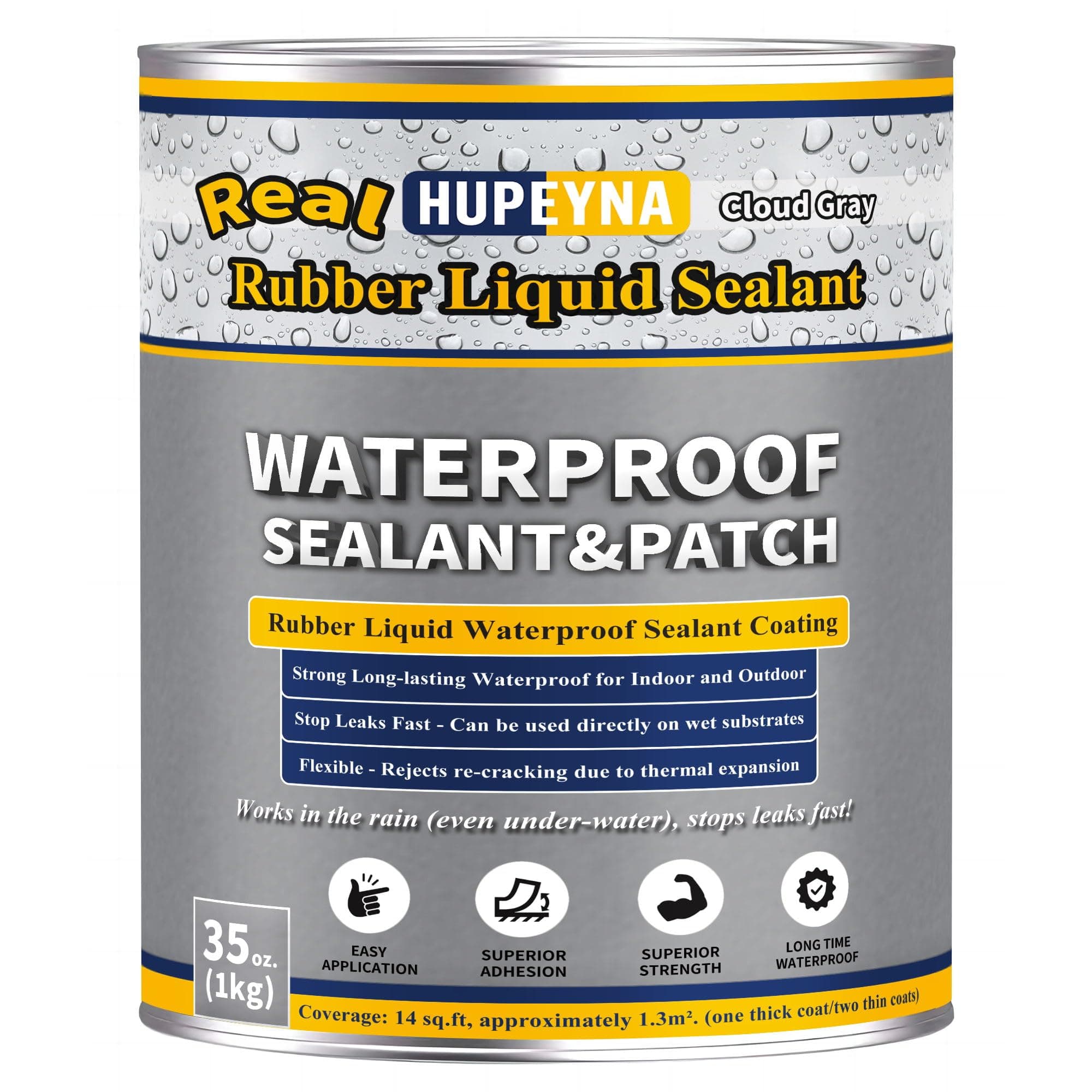 Rubber Liquid Waterproof Sealant, 35 oz Water Proof Patch & Seal Waterproof Coating, Multi-Surface Leak Repair Indoor & Outdoor Coating Cloud Gray Rubber Coating, Roof Liquid Foundation Sealant