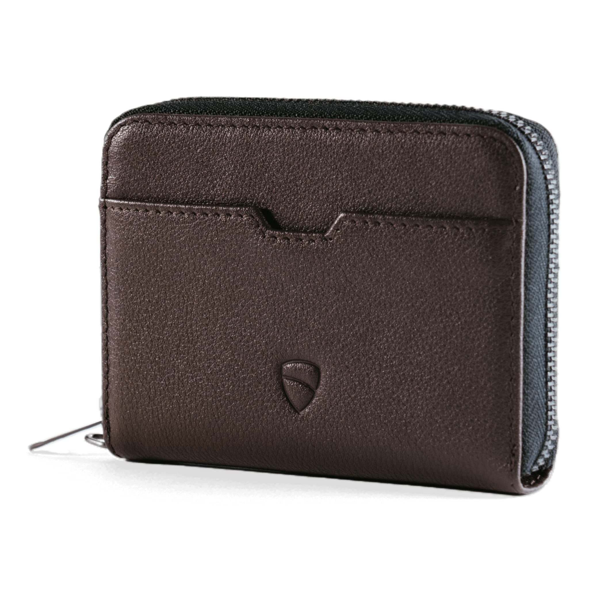 Minimalist Leather Zipper Wallet. Small RFID-Blocking Multi-Card Holder with Coin Compartment MAYFAIR