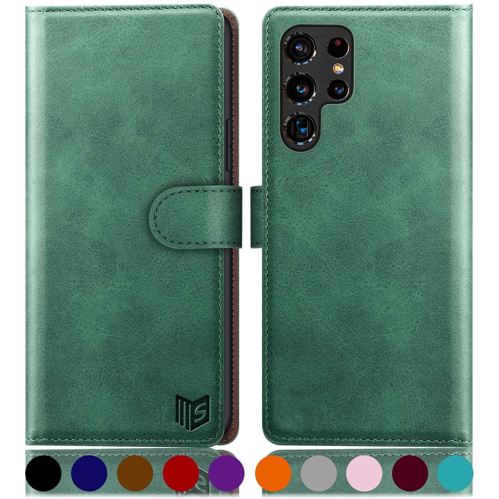 SUANPOT for Samsung Galaxy S22 Ultra with RFID Blocking Leather Wallet case Credit Card Holder,Flip Folio Book Phone case Shockproof Cover Women Men for Samsung S22 Ultra case Wallet Sea Green