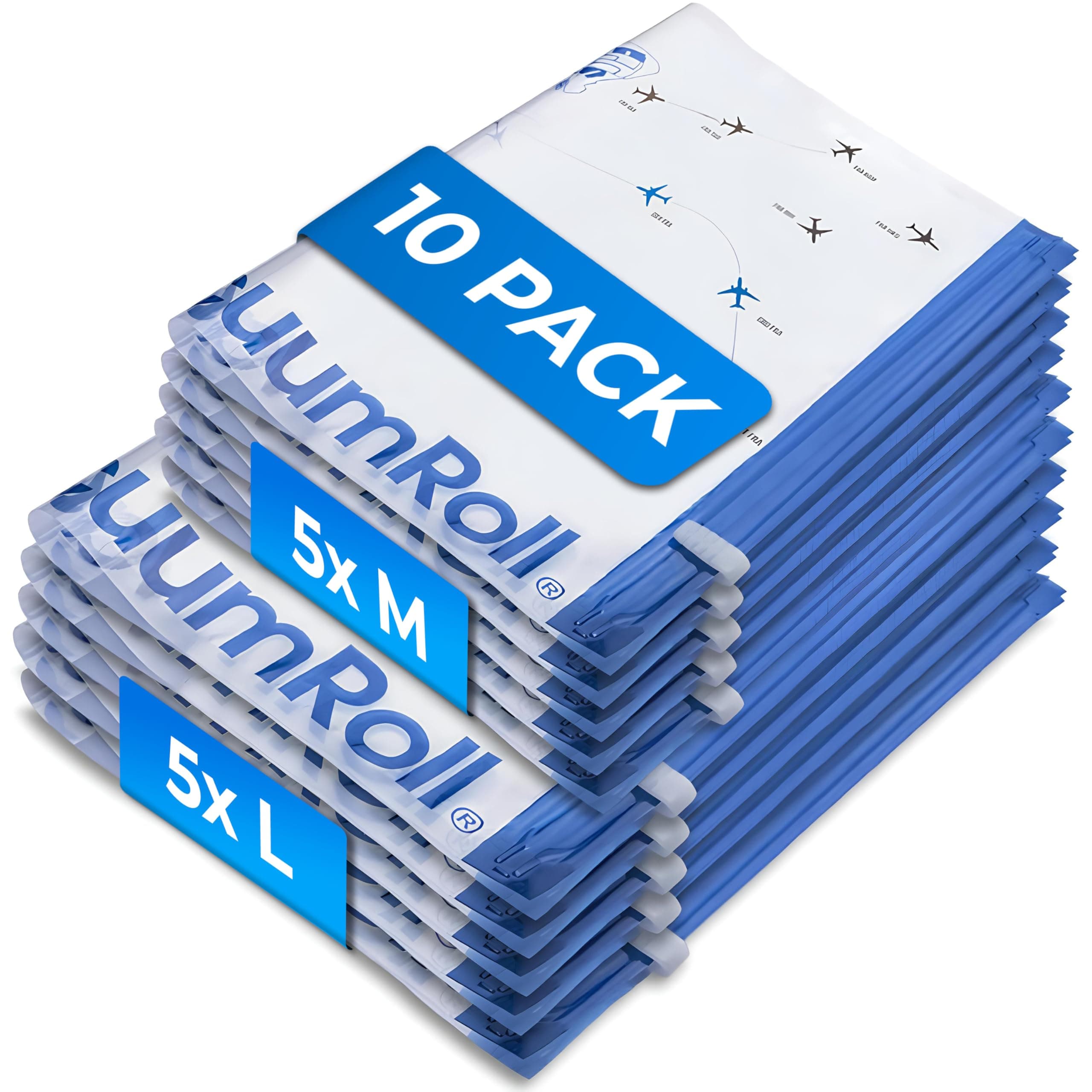 myHodo Vacuum Compression Bags for Rolling (10 Pieces) - Reusable Storage Solution, Versatile Travel Bags for Suitcase & Backpack, Durable & Hygienic, Easy to Use, Suitable for Clothes & All Textiles