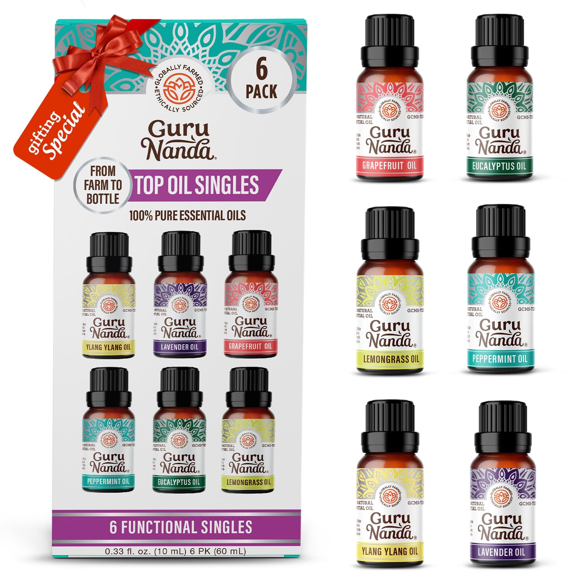 Top 6 Singles Essential Oils Set - Pure & Natural Therapeutic Grade Oil for Aromatherapy.