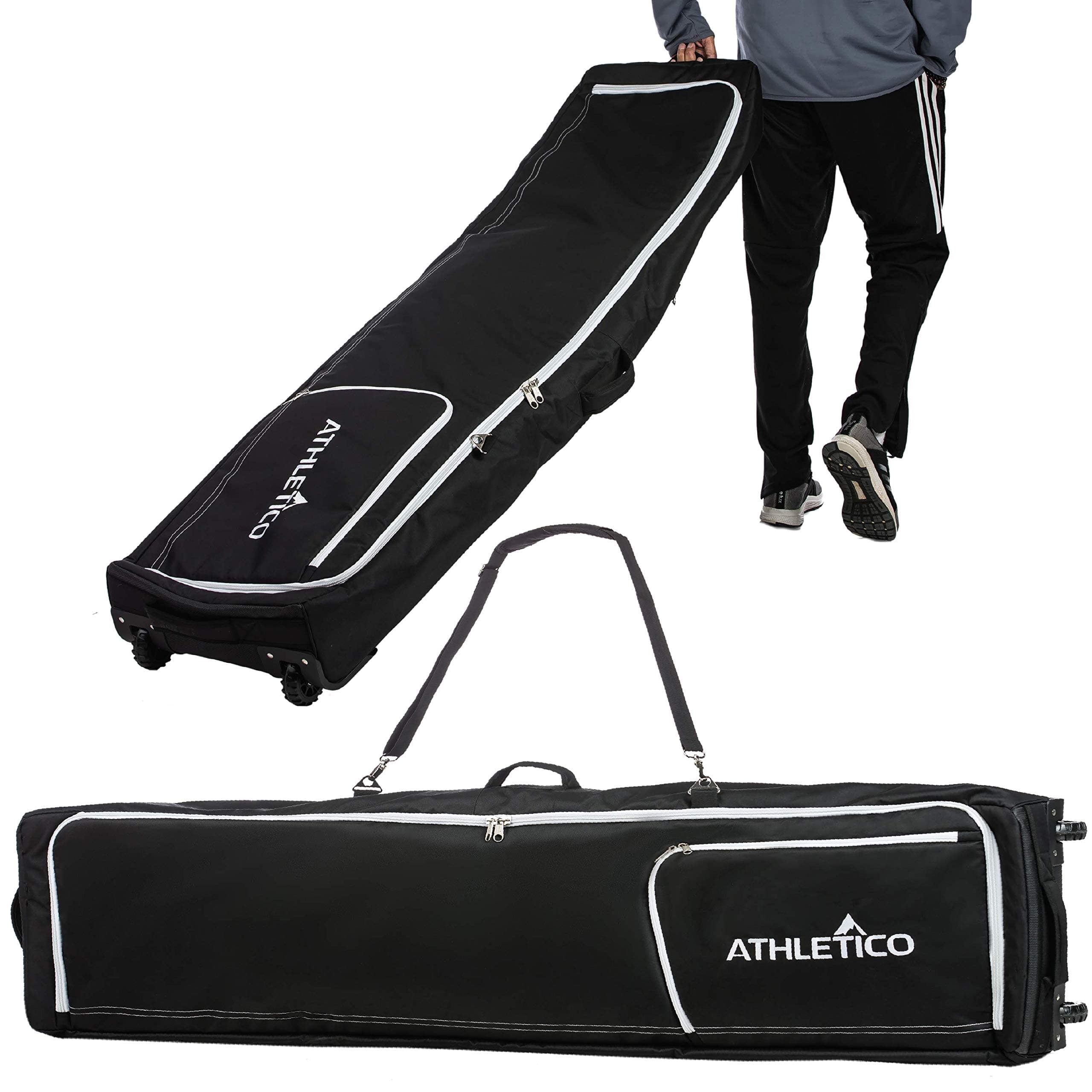 Athletico Rolling Double Ski Bag - Padded Ski Bag with Wheels for Air Travel (Black, 190cm)