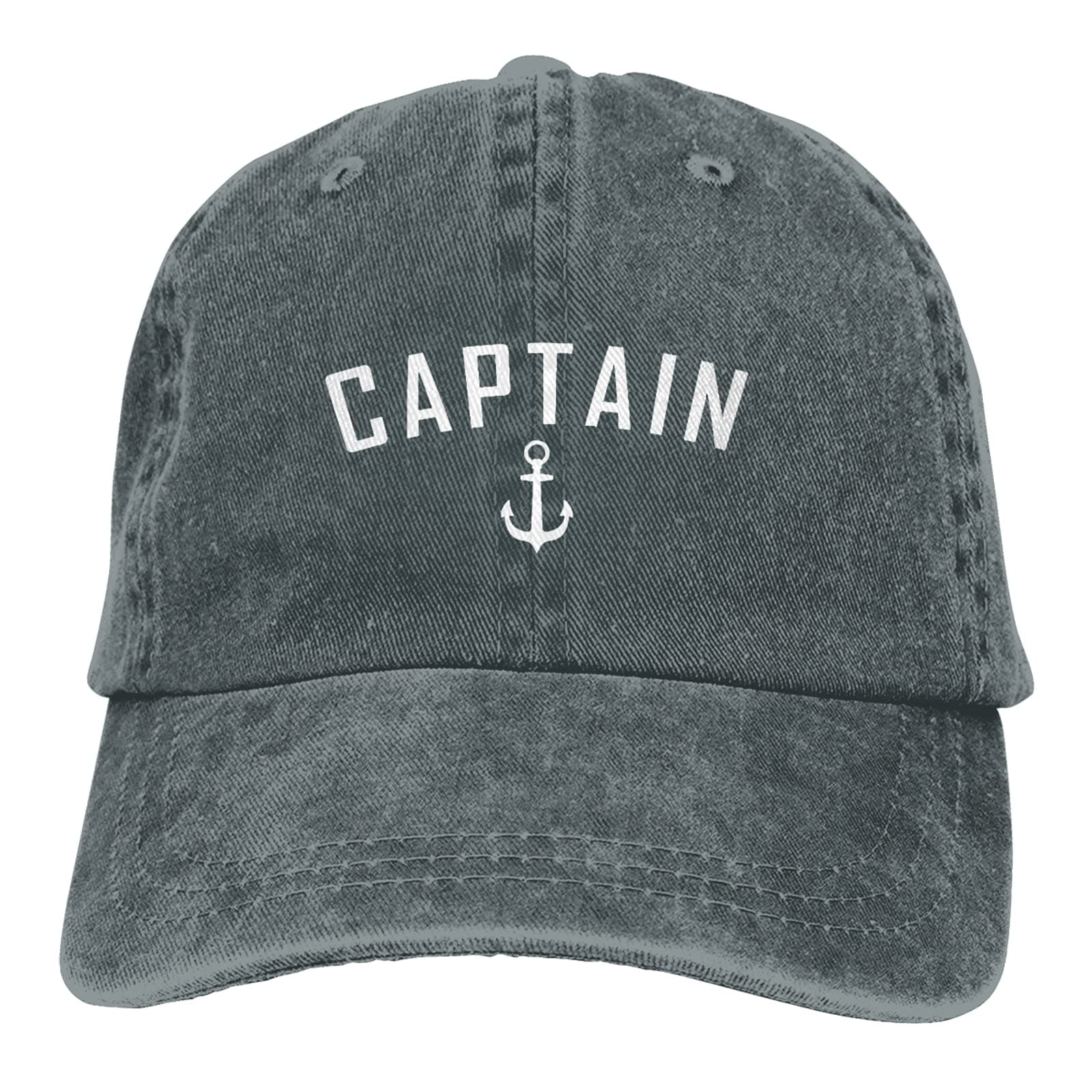 Captain Nautical Quote Baseball Cap,Unisex Adjustable Washed Cotton Denim Cap for Men and Women Gray