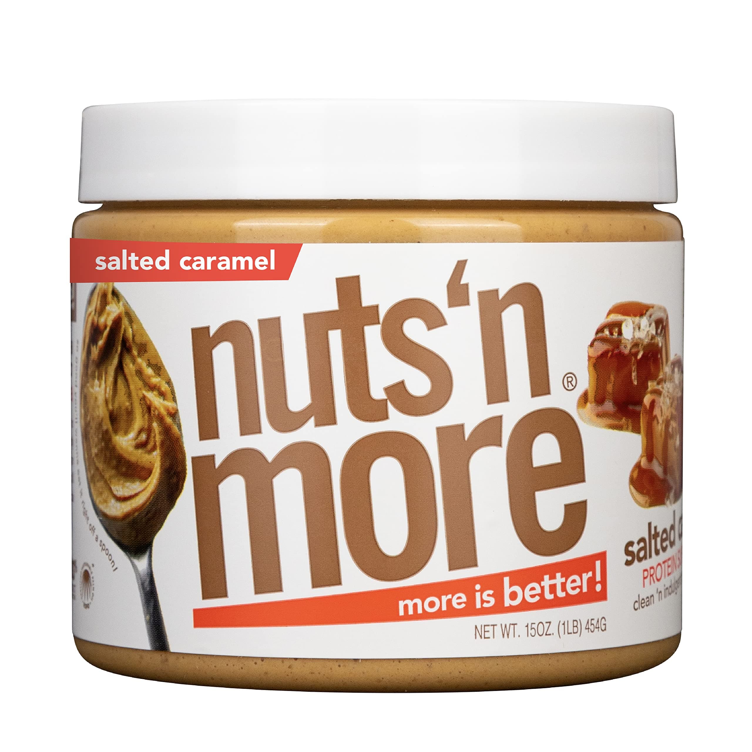 Nuts ‘N More Salted Caramel Peanut Butter Spread - High Protein, Low Carb, Low Sugar, Gluten Free, Non-GMO, All-Natural Nut Butter Snack (15oz Jar)