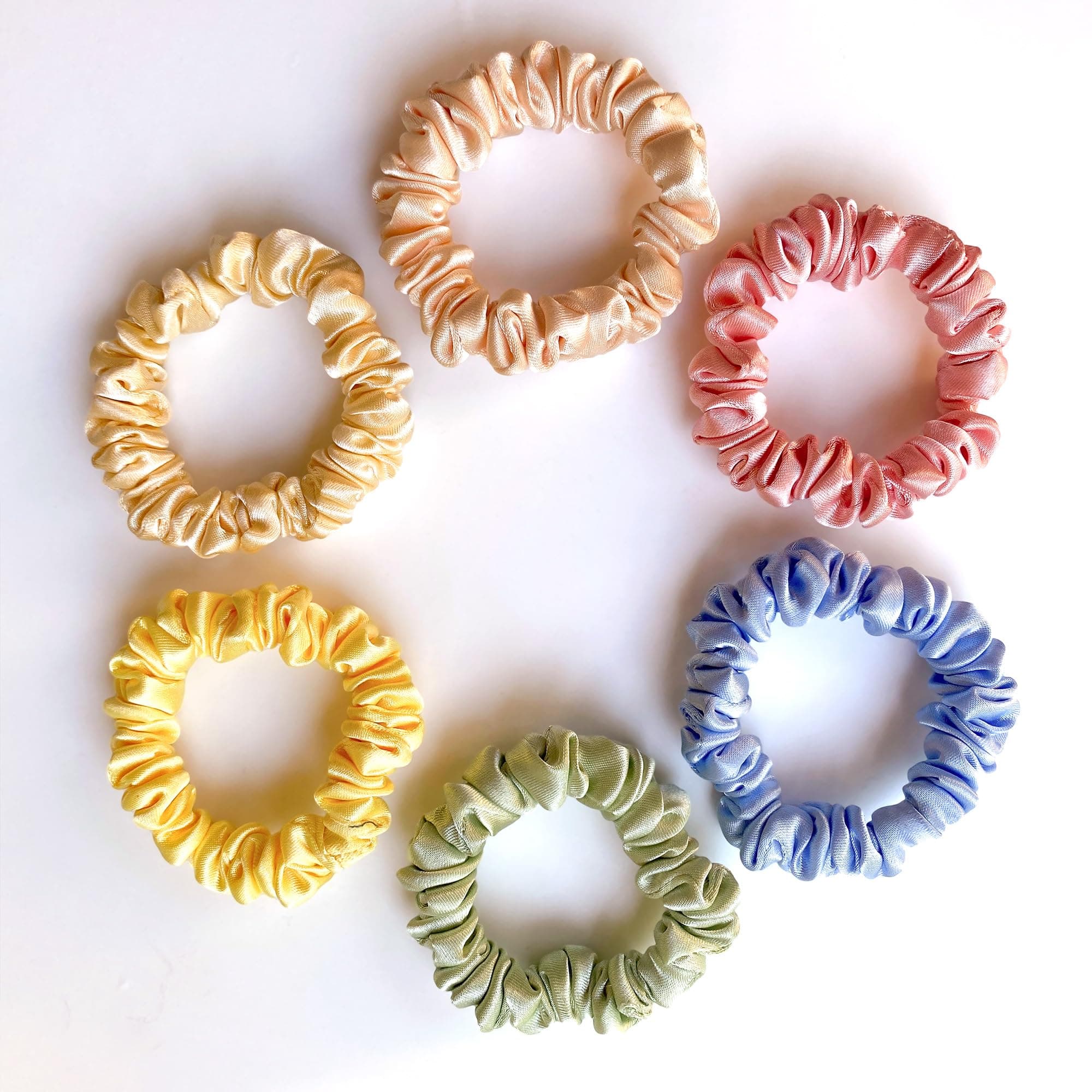 SILVR BEAR Luxury Satin Scrunchies SAME 6 COLORS AS PIC, Anti-Hair-Breakage, Hair Ties, Scrunchies Set for Girls, Women, Best gift for Sister, Friend, Mom (Pastel Skinny)