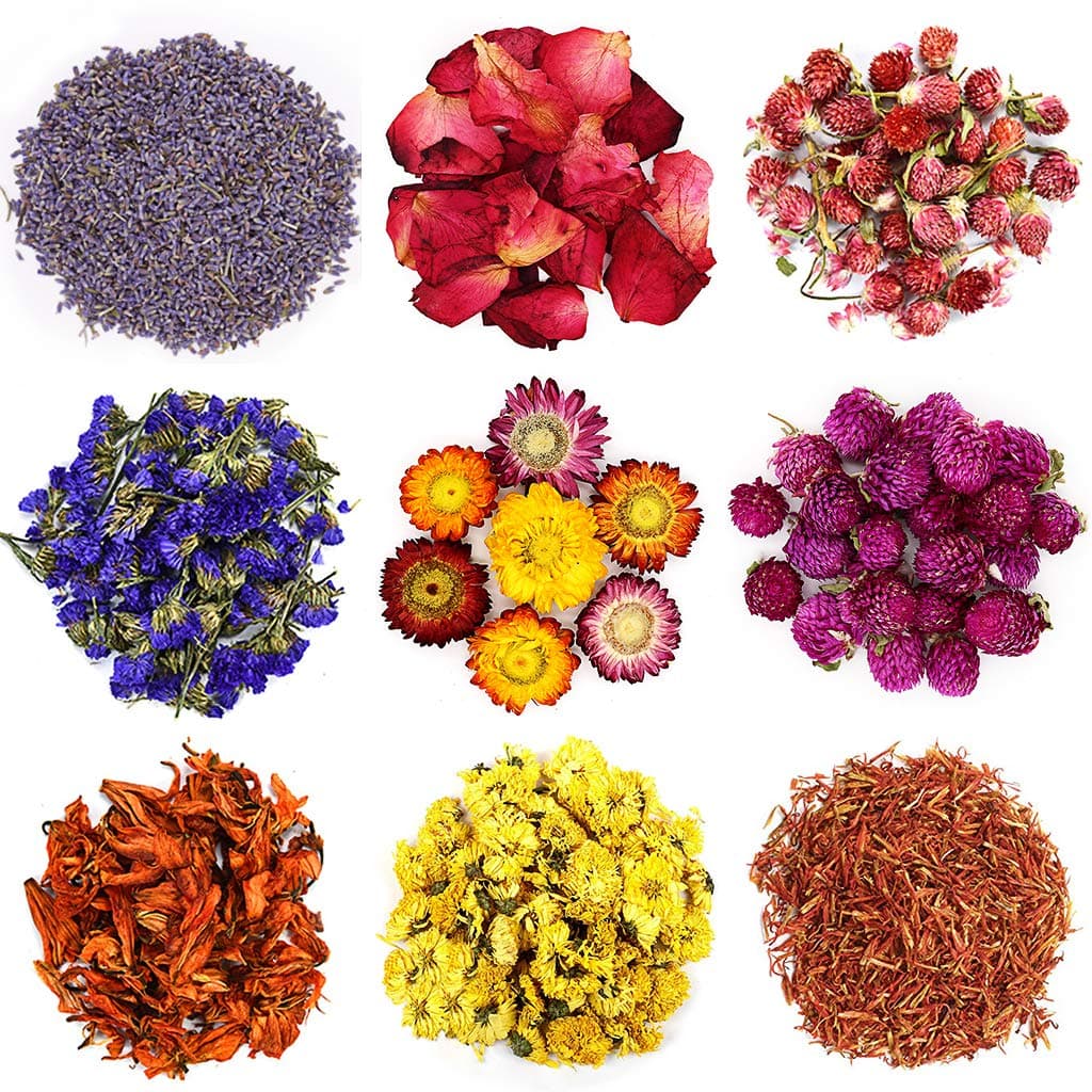 TAEERY Dried Flowers for Soap Making Scents Kits,DIY Soap/Candle Making Supplies Set- Include Dried Lavender, Rose Petals, Lily Flower,Colorful Chrysanthemum, Forget-me-not and More