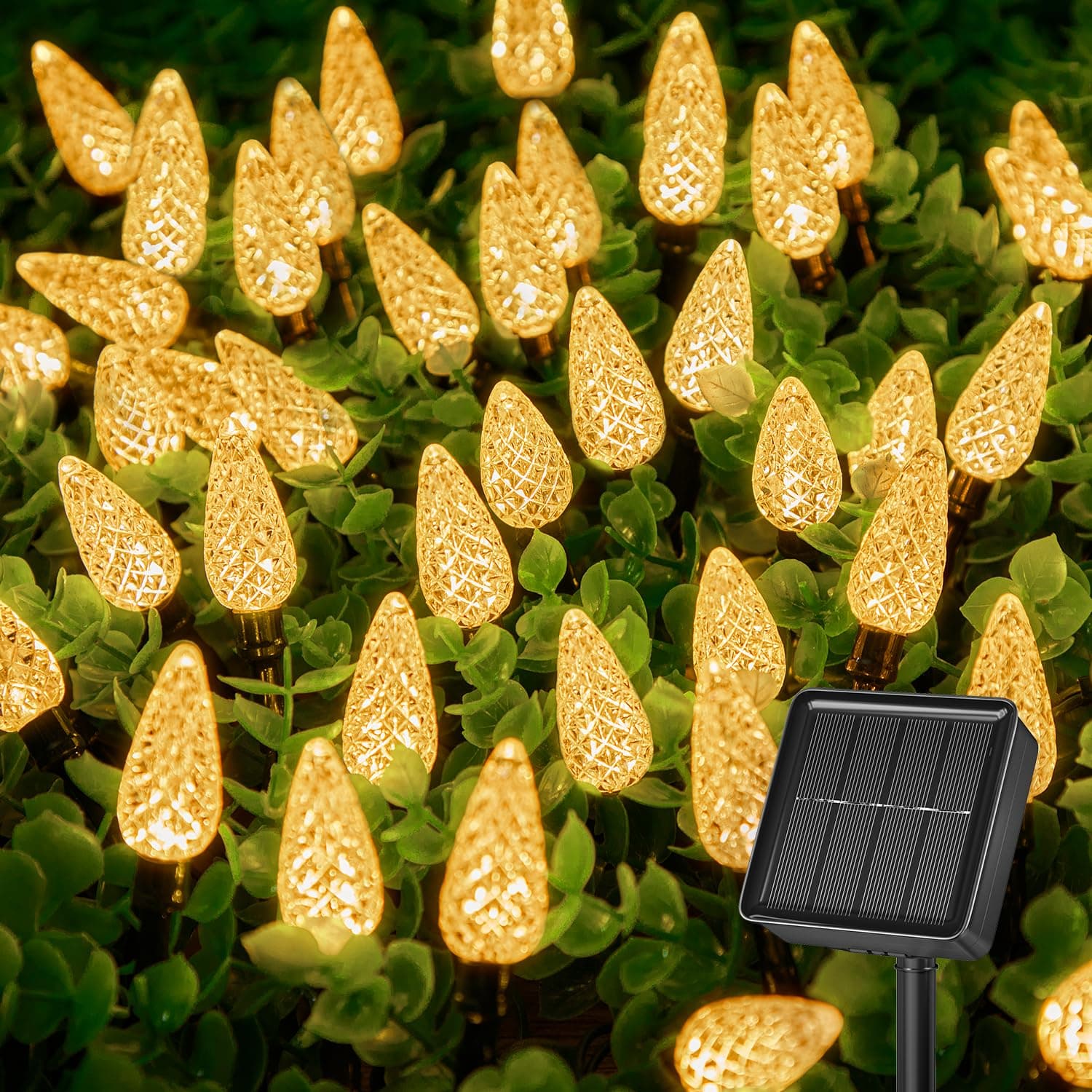 Brightown Solar Operated C6 Strawberry String Lights, 39ft 100 LEDs Warm White LED Christmas Fairy Lights, Solar Christmas Lights Outdoor, Christmas Decorations for Christmas Tree, Garden Decor