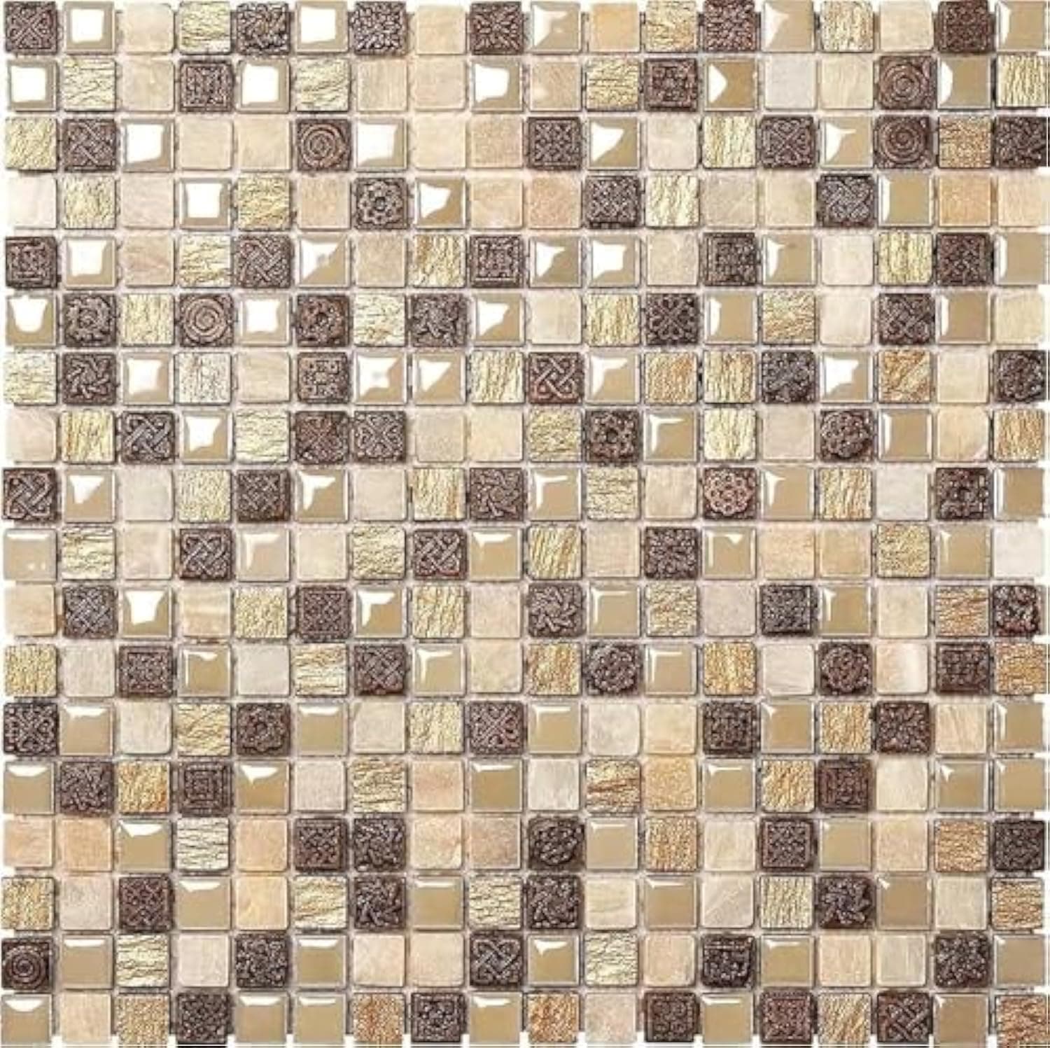 BOXER Mexical Square Ceramic Stone Resin Mosaic Tile Ideal for Kitchen and Bathroom (Modern Amber)