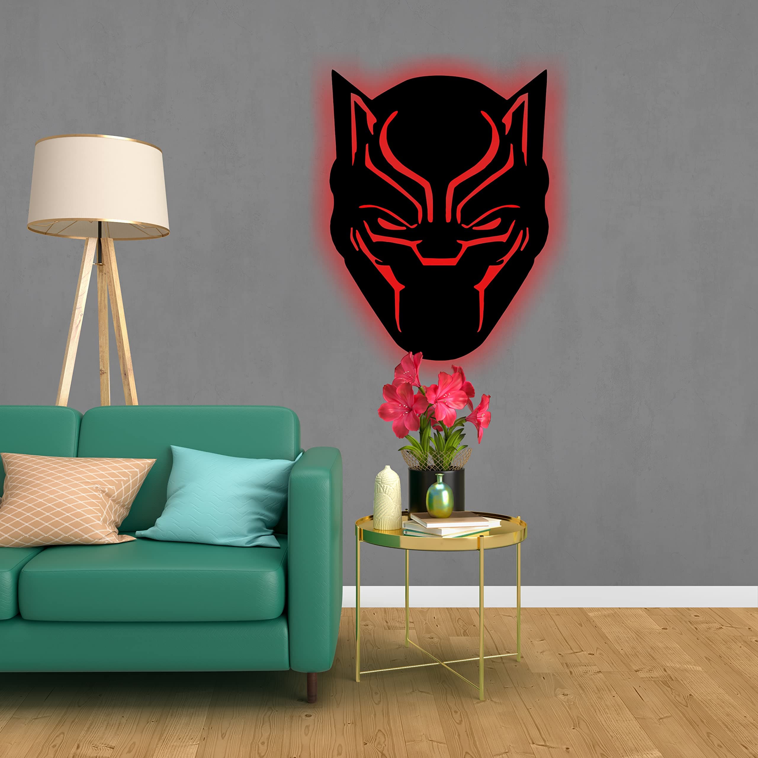 Litup_store Black Panther- Backlit LED Logo Wall Hanging with Remote Control | Superhero | Superhero Lovers | Kid's Room Decoration | DC Fans | Marvel Fans | Home & Wall Decor | Multi-coloured | 12x12 Inch
